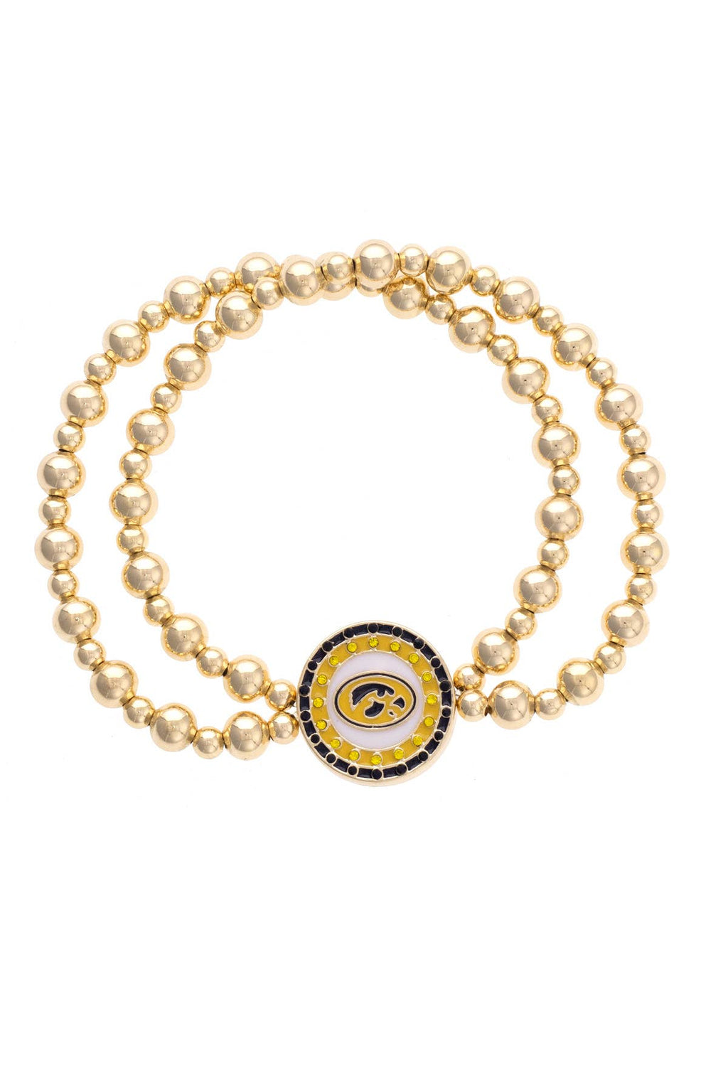 Iowa Hawkeyes Pave Disc 2-Row Ball Bead Stretch Bracelet | The Tinsel Thread