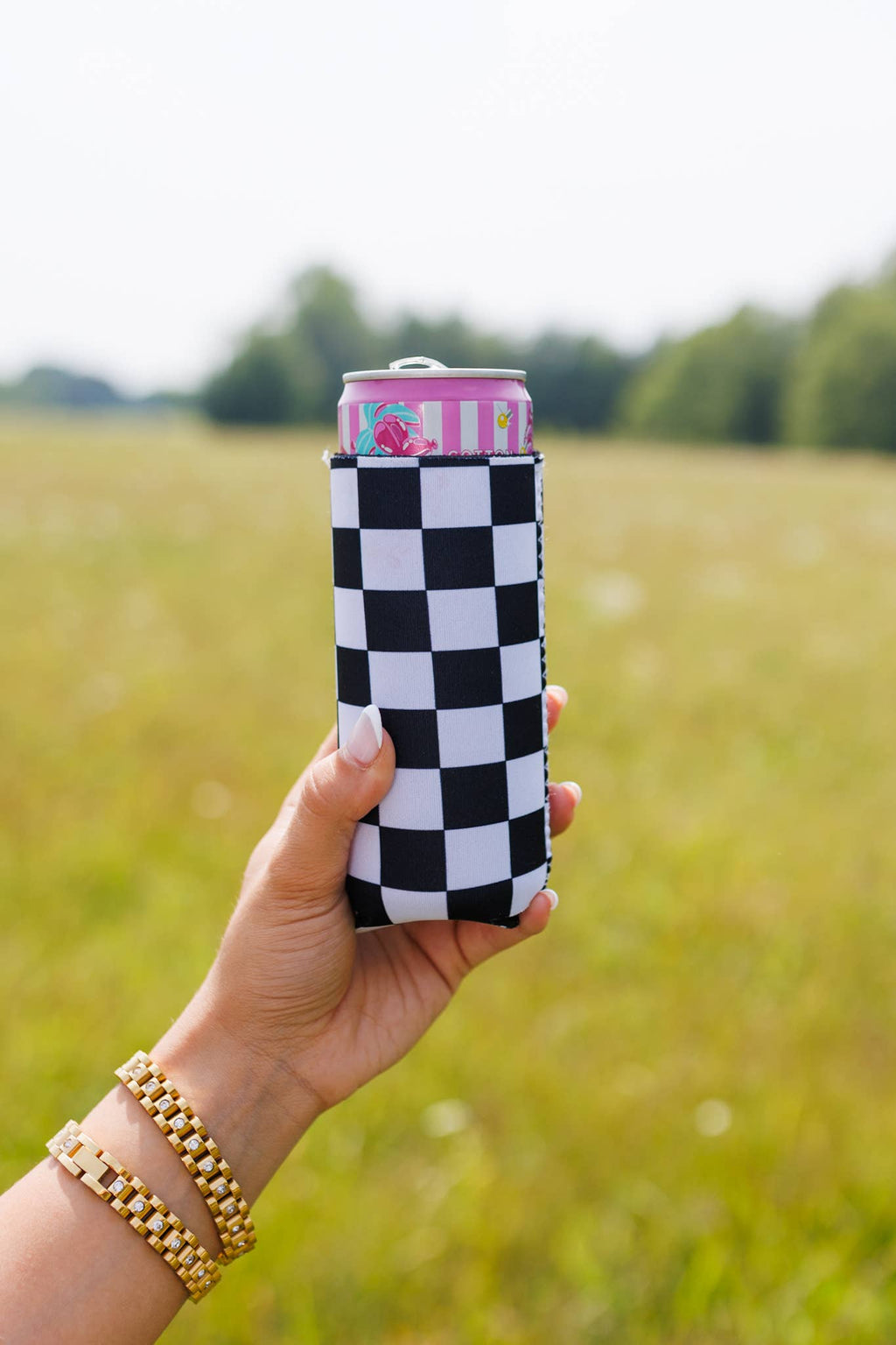 Slim Can Koozie Black Checkered