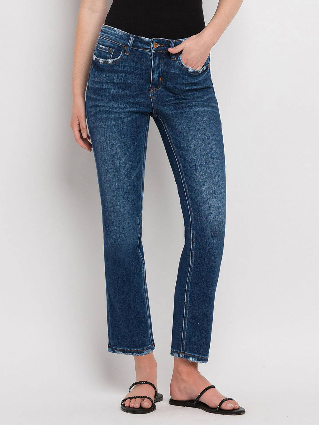 Flying Monkey Mid Rise Ankle Slim Straight Jeans