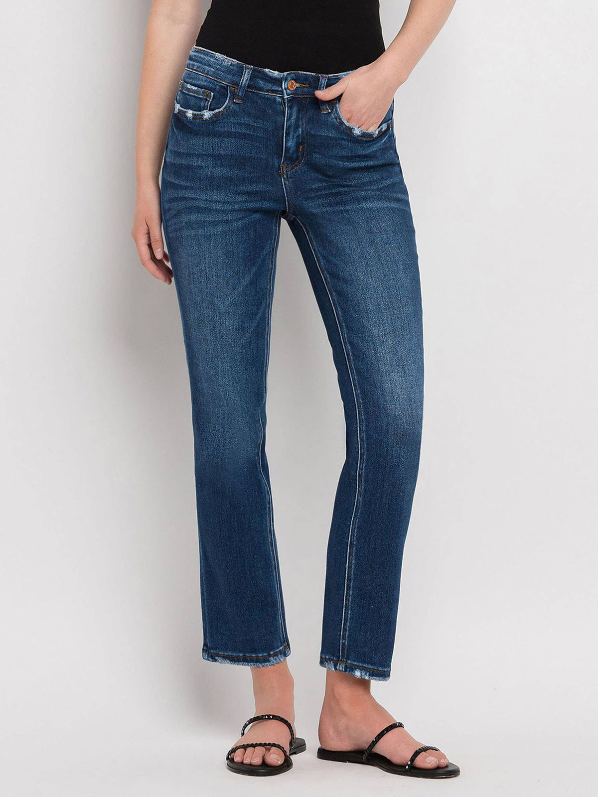 Flying Monkey Mid Rise Ankle Slim Straight Jeans