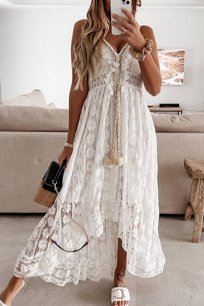 Bohemian White Lace A-Line Dress | The Tinsel Thread