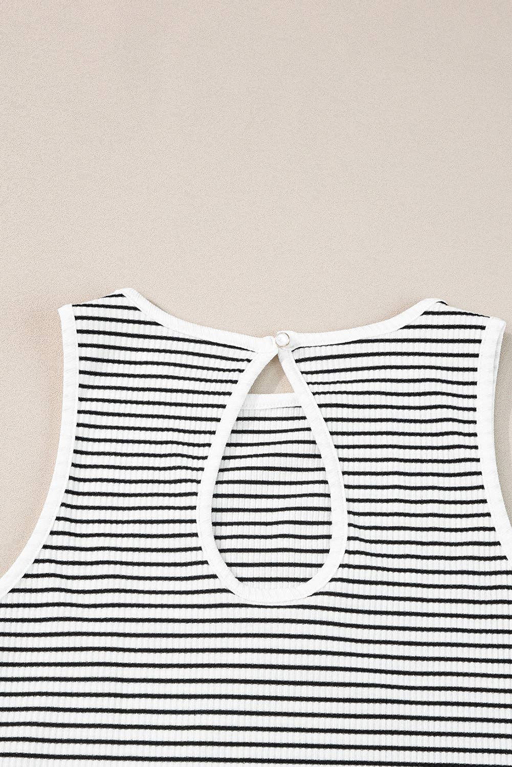 Striped Ribbed Knit Sleeveless High Neck Tank Top