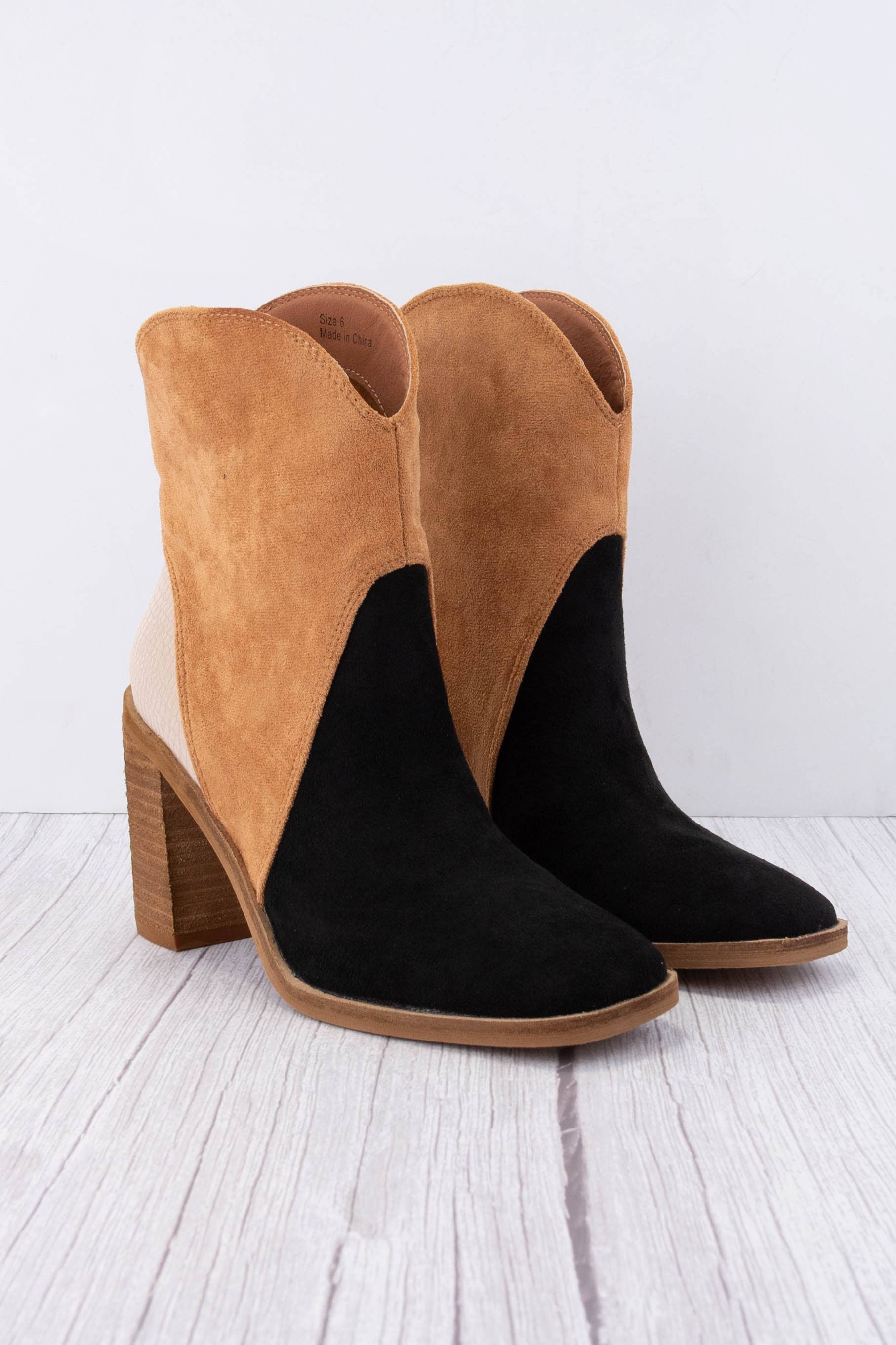 Tri Tone Color Block Ankle Boots