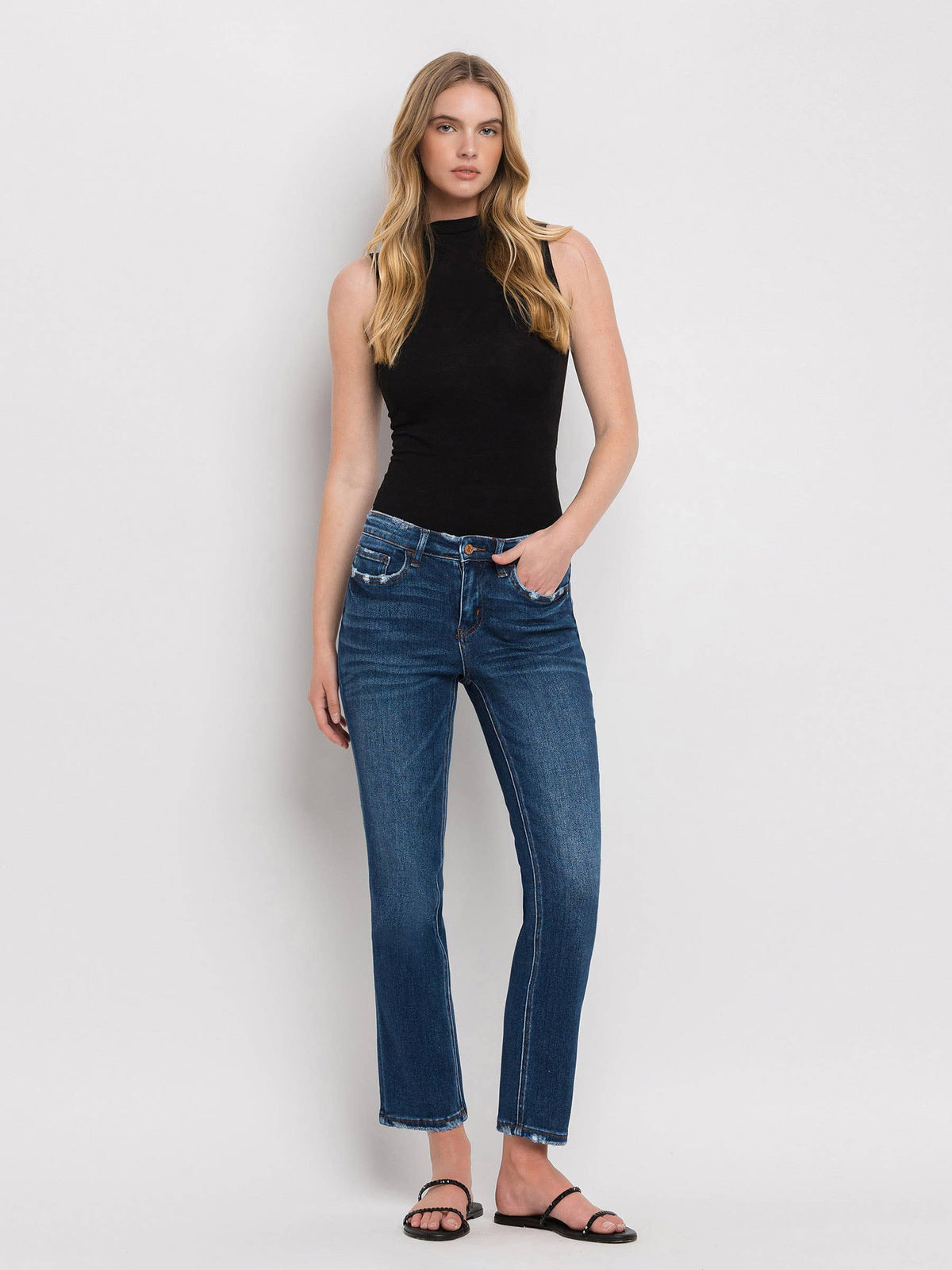 Flying Monkey Mid Rise Ankle Slim Straight Jeans