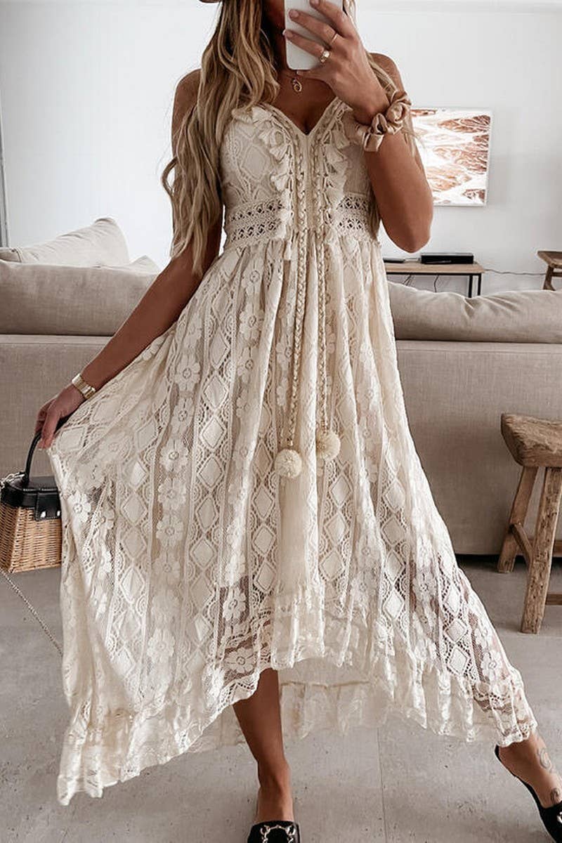 Bohemian White Lace A-Line Dress | The Tinsel Thread