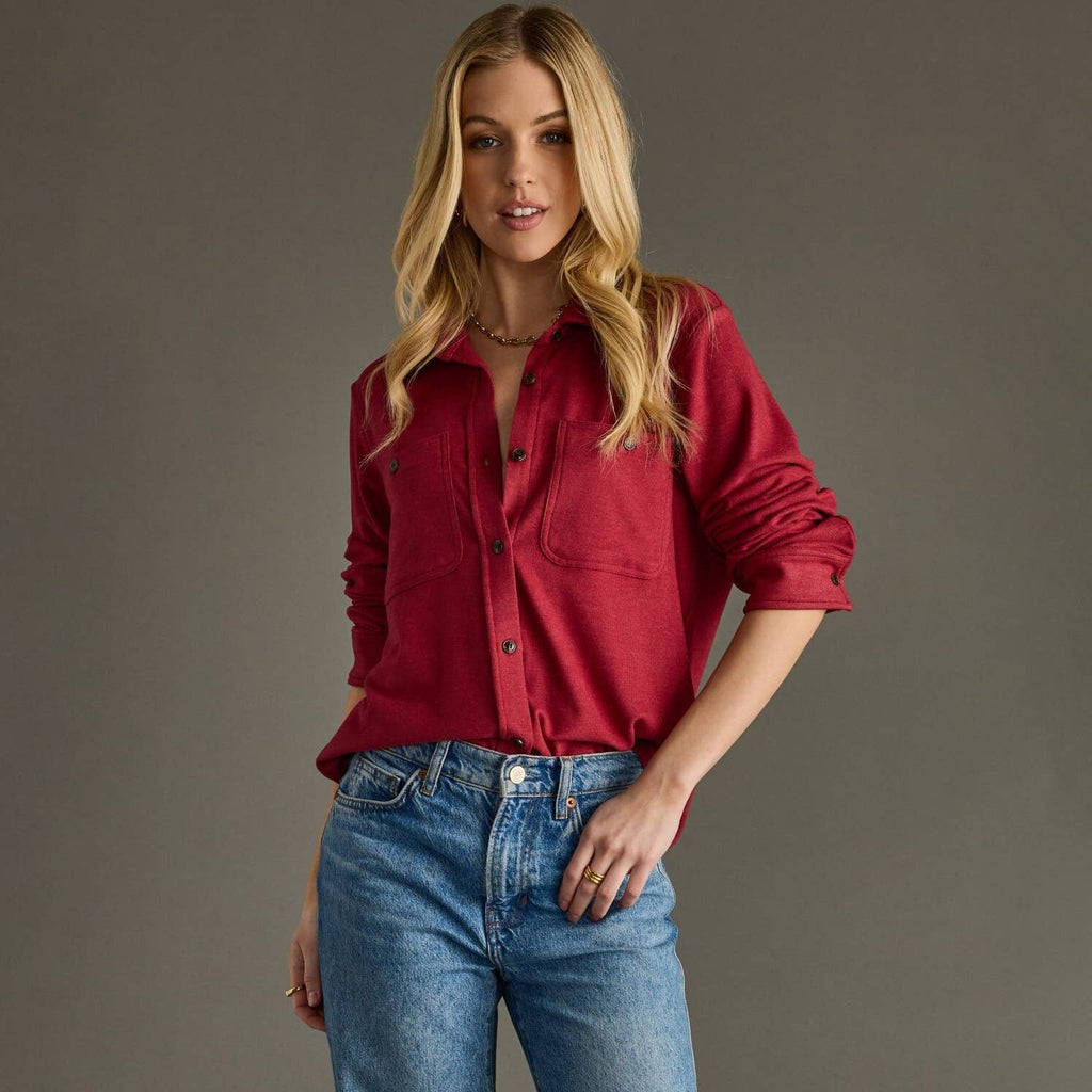 Soft Stretch Button Up, Heather Red