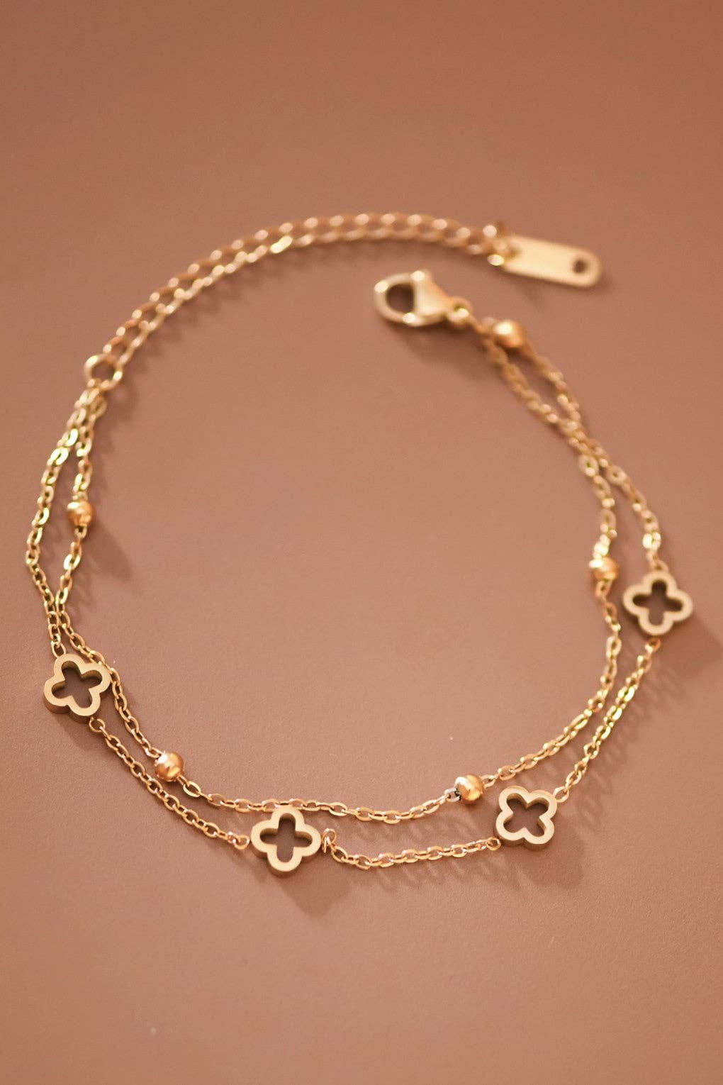Double Chain Open Quatrefoil Clover Bracelet
