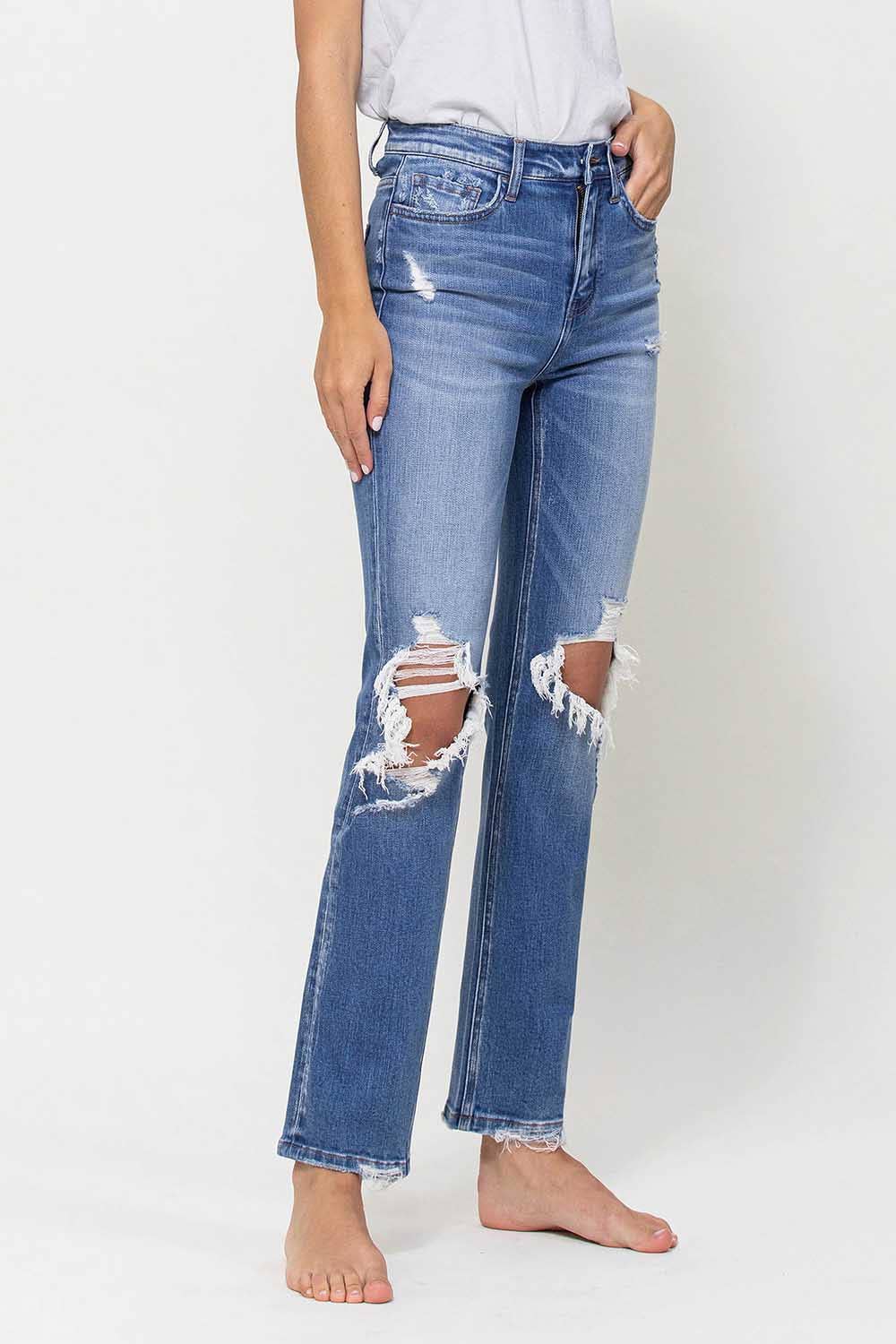 Flying Monkey High Rise Distressed Stretch Ankle Straight Jeans