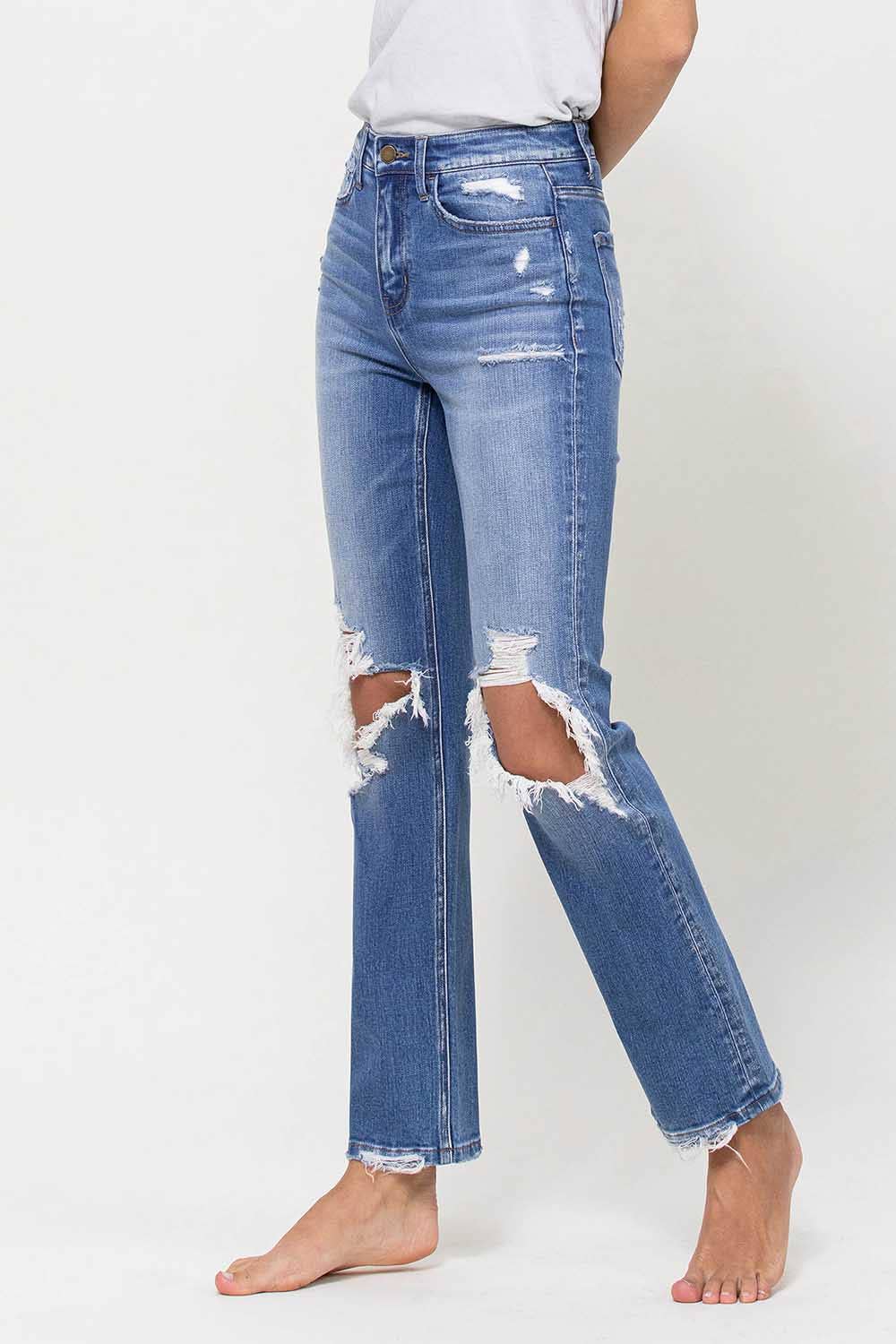 Flying Monkey High Rise Distressed Stretch Ankle Straight Jeans