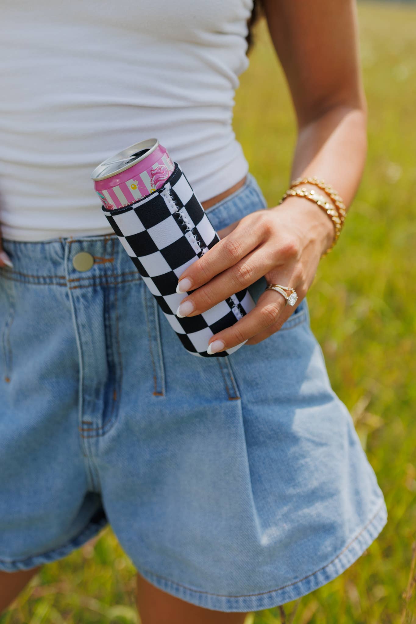 Slim Can Koozie Black Checkered