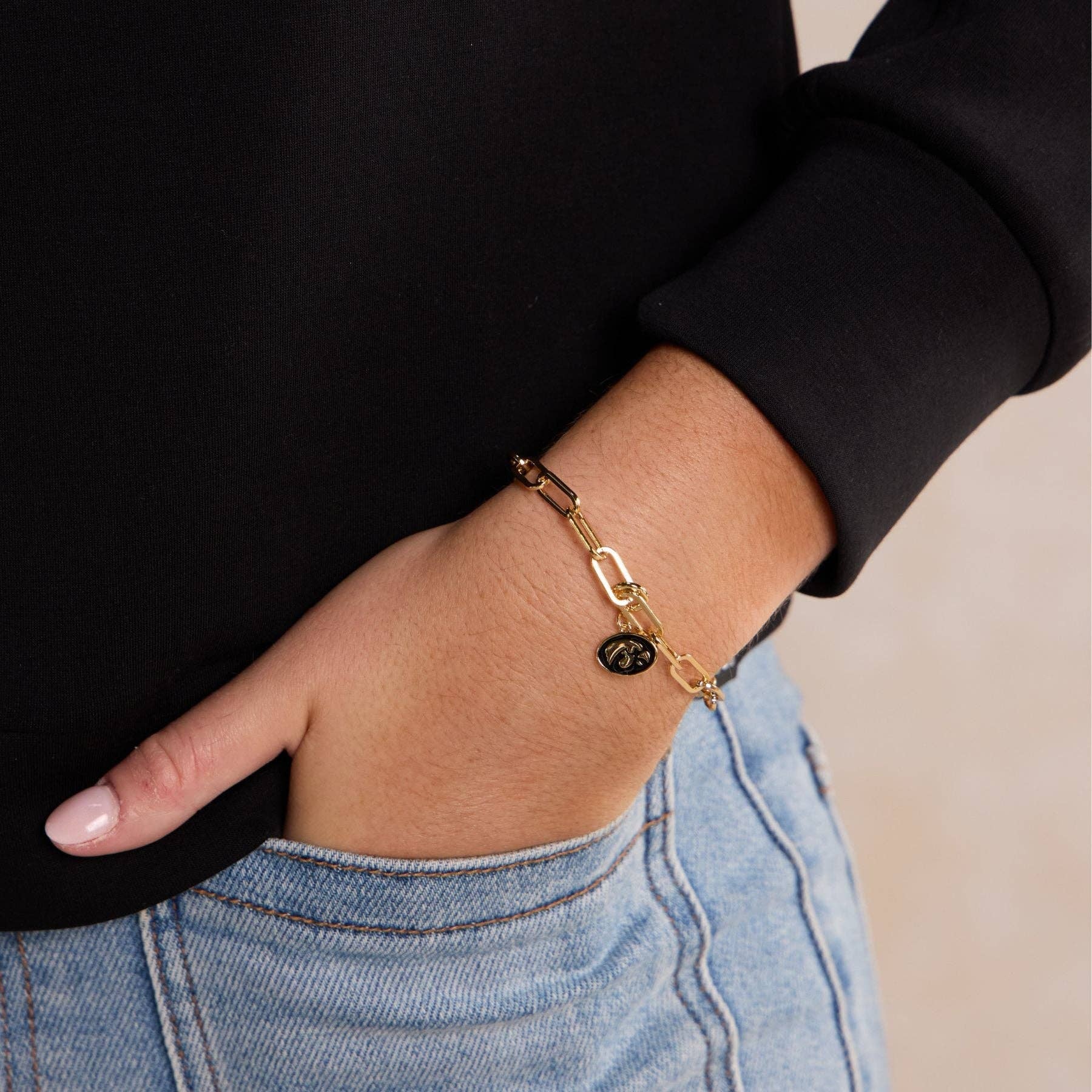 University of Iowa Tigerhawk Gold Charm Bracelet | The Tinsel Thread