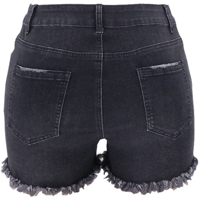 Black High Rise Distressed Denim Shorts