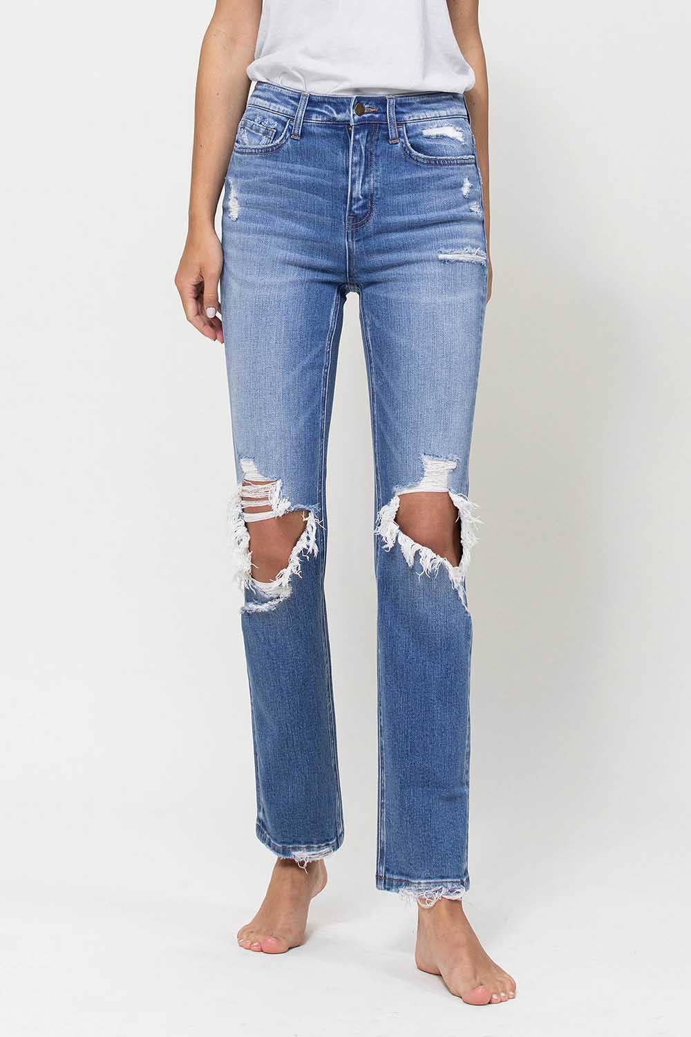 Flying Monkey High Rise Distressed Stretch Ankle Straight Jeans