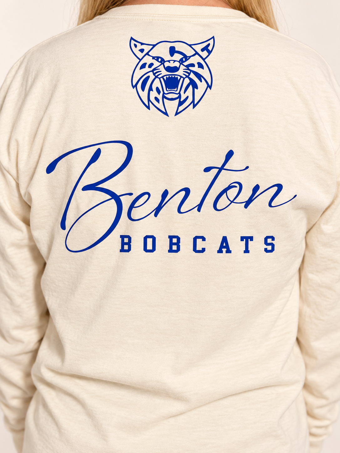 Benton Bobcats Sleeve Script Comfort Colors Long Sleeve Tee, Adult
