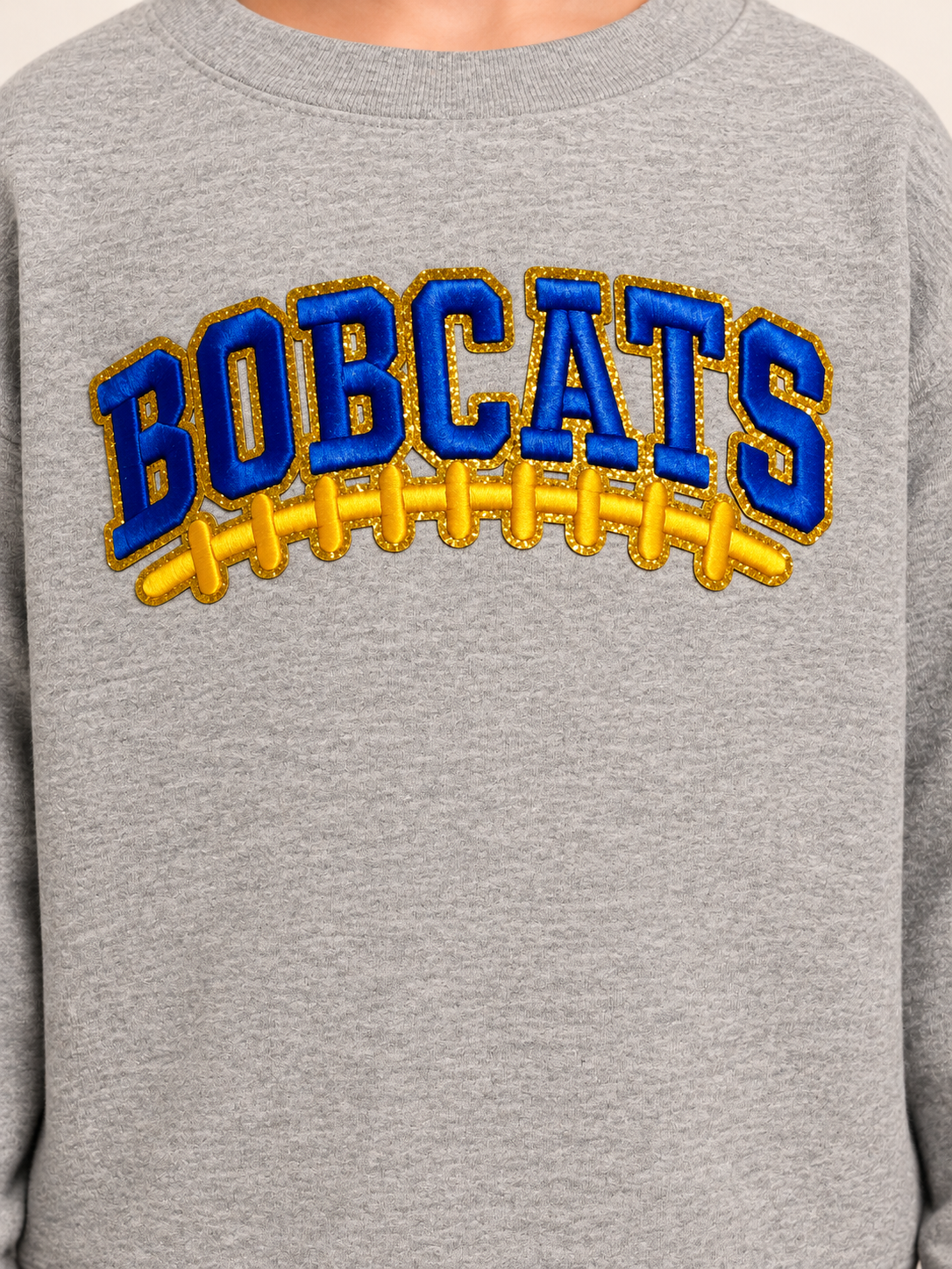 Youth- Benton Bobcats Glitter Patch Crewneck, Multiple Colors