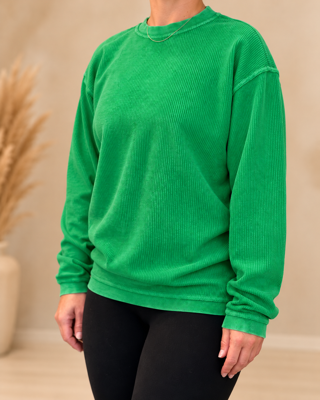 Everyday Essential Corded Crewneck, Kelly Green