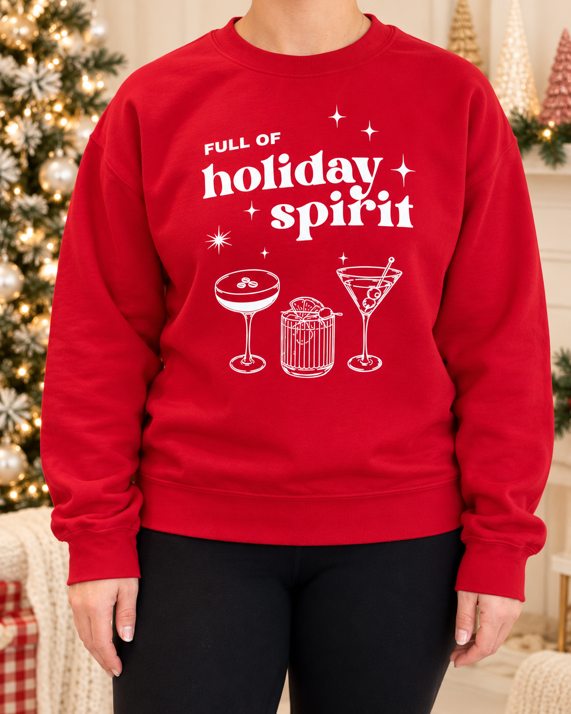 Full of Holiday Spirit Crewneck, Pink & Red