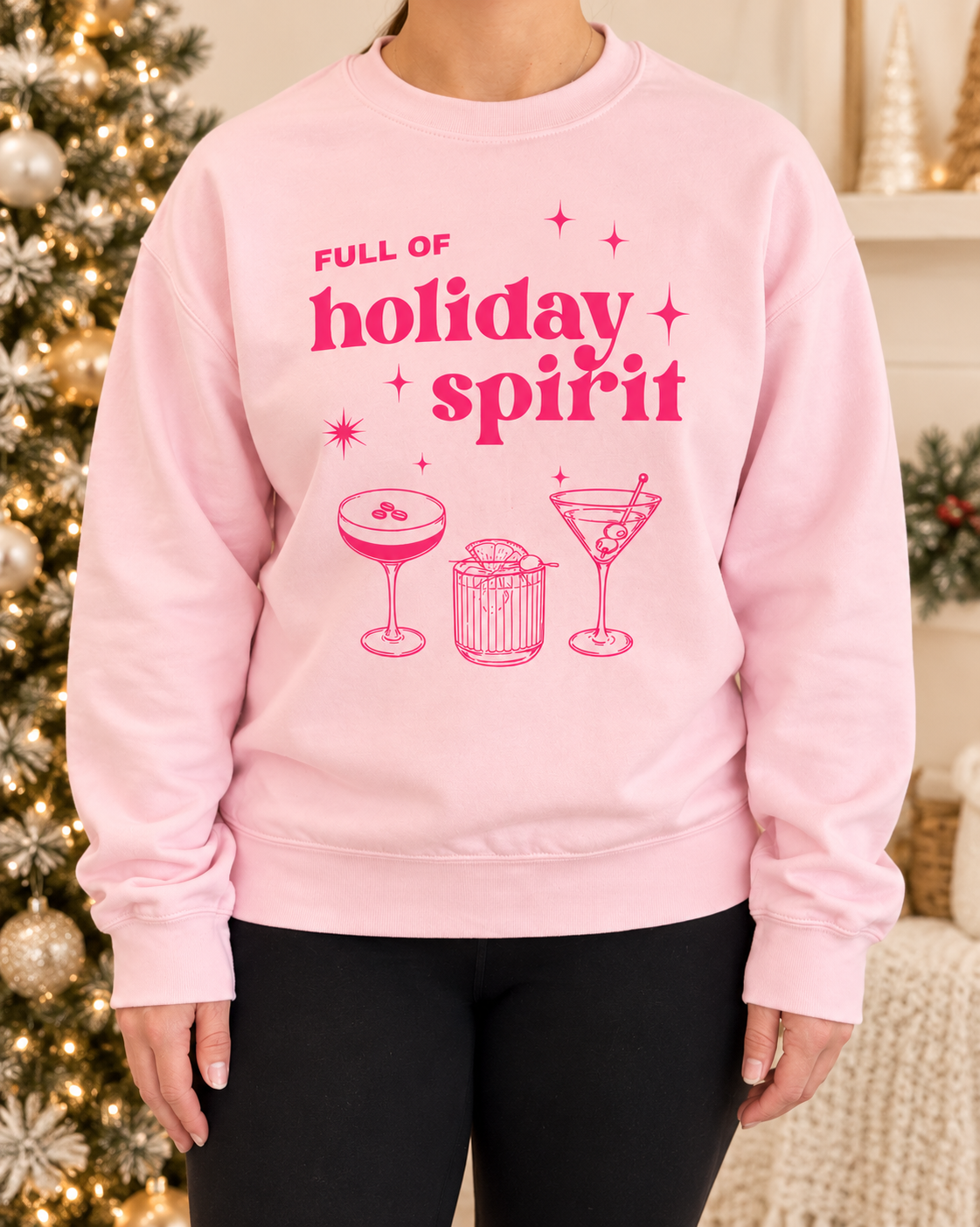 Full of Holiday Spirit Crewneck, Pink & Red