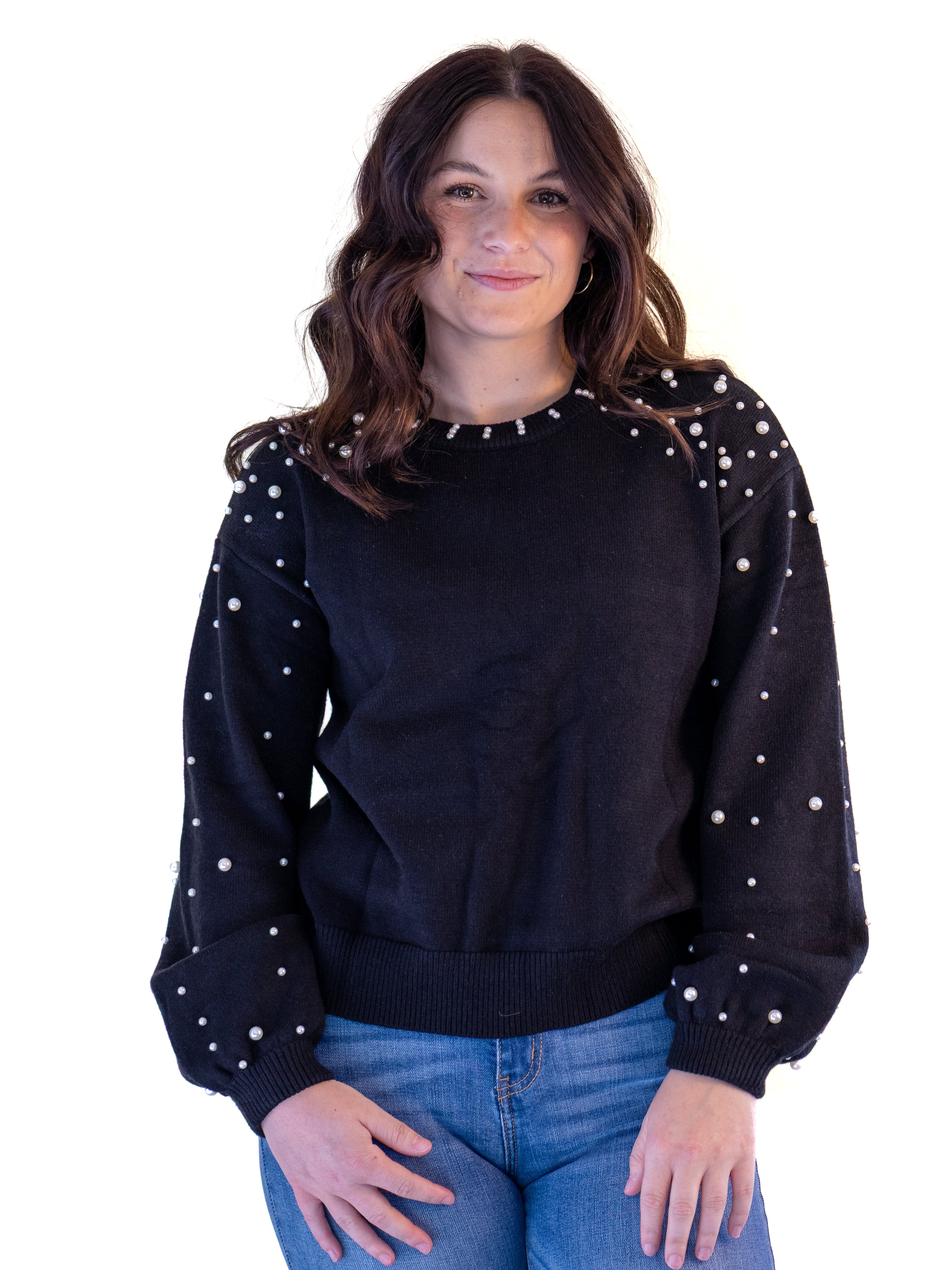 Pearl Embellished Round Neck Sweater