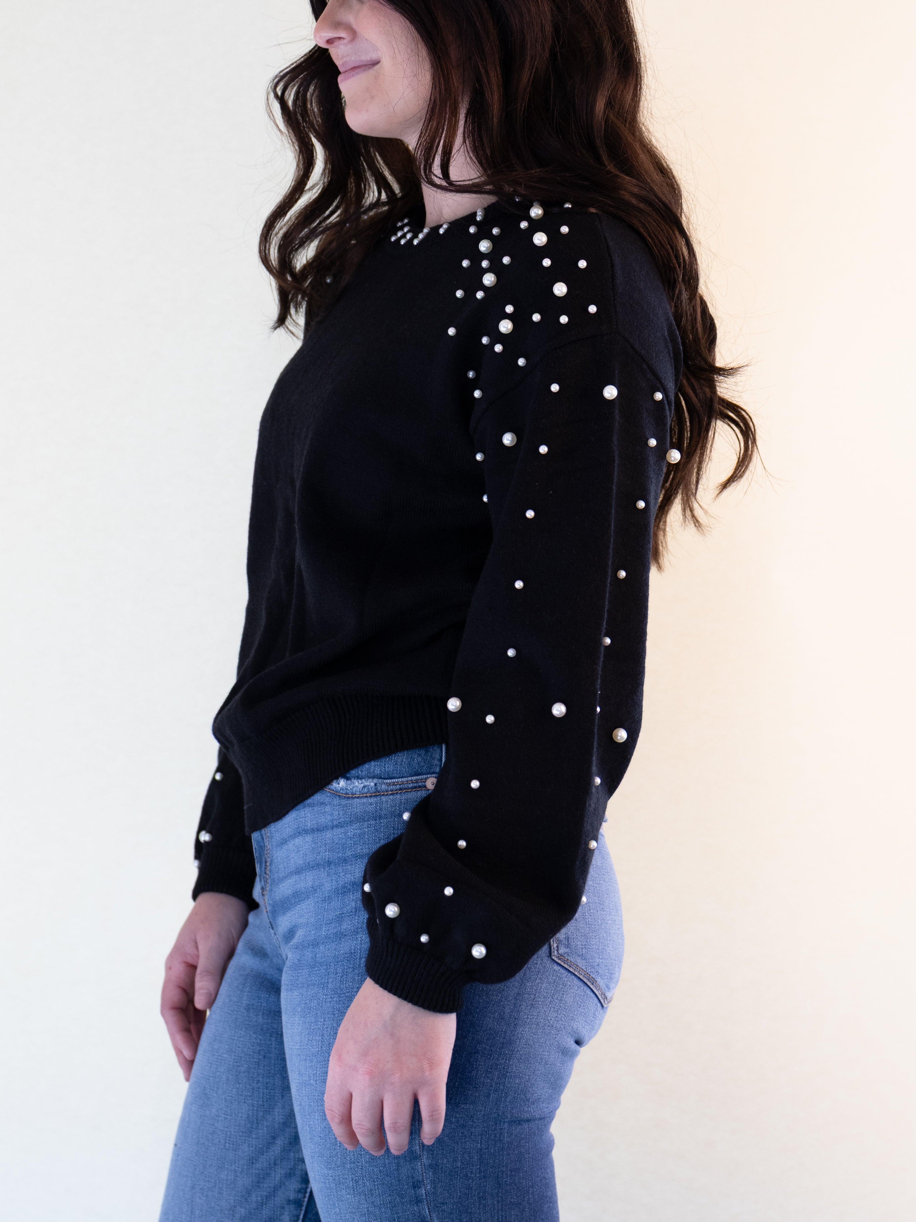 Pearl Embellished Round Neck Sweater