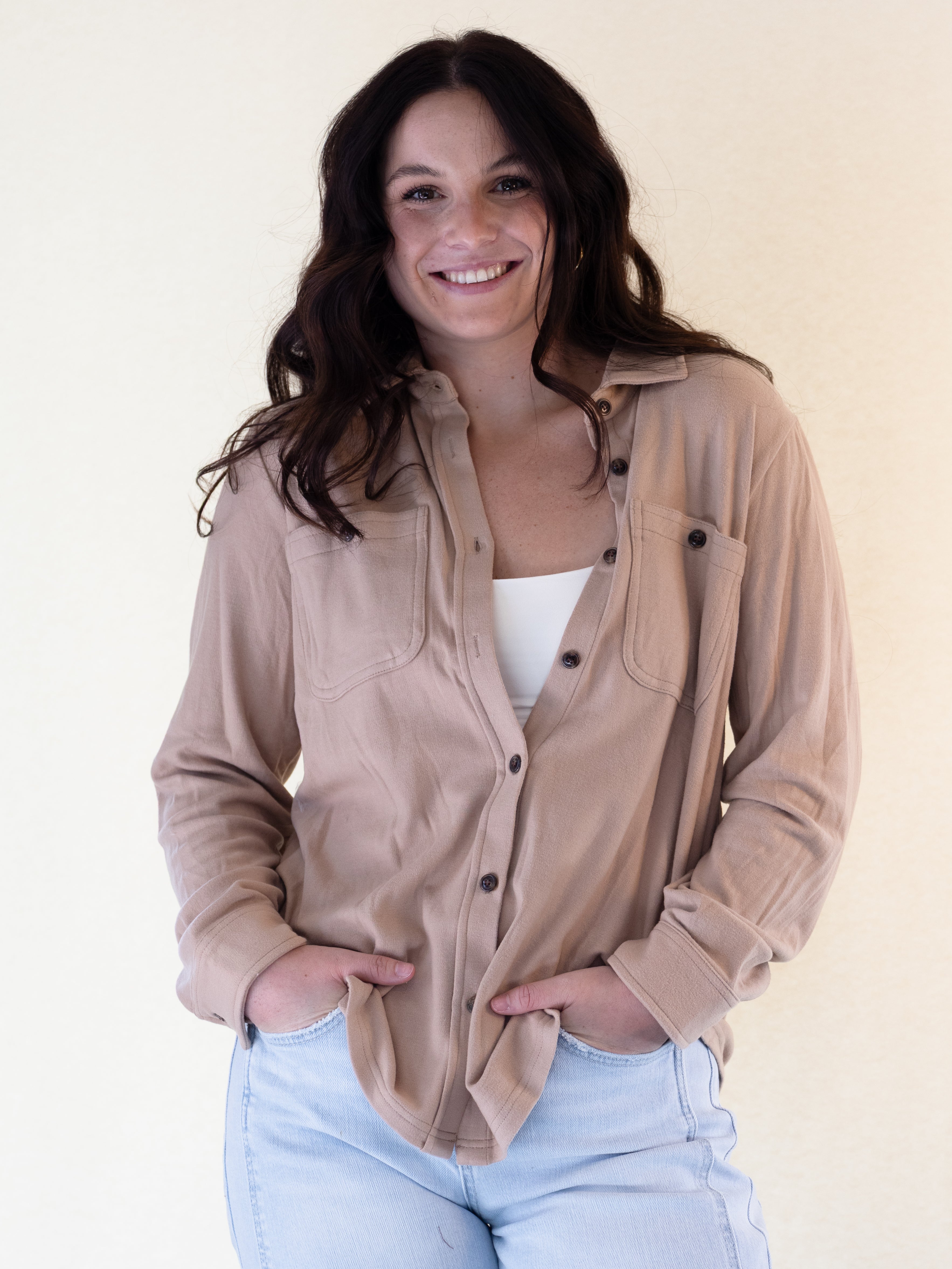 Tan Super Soft Button Up