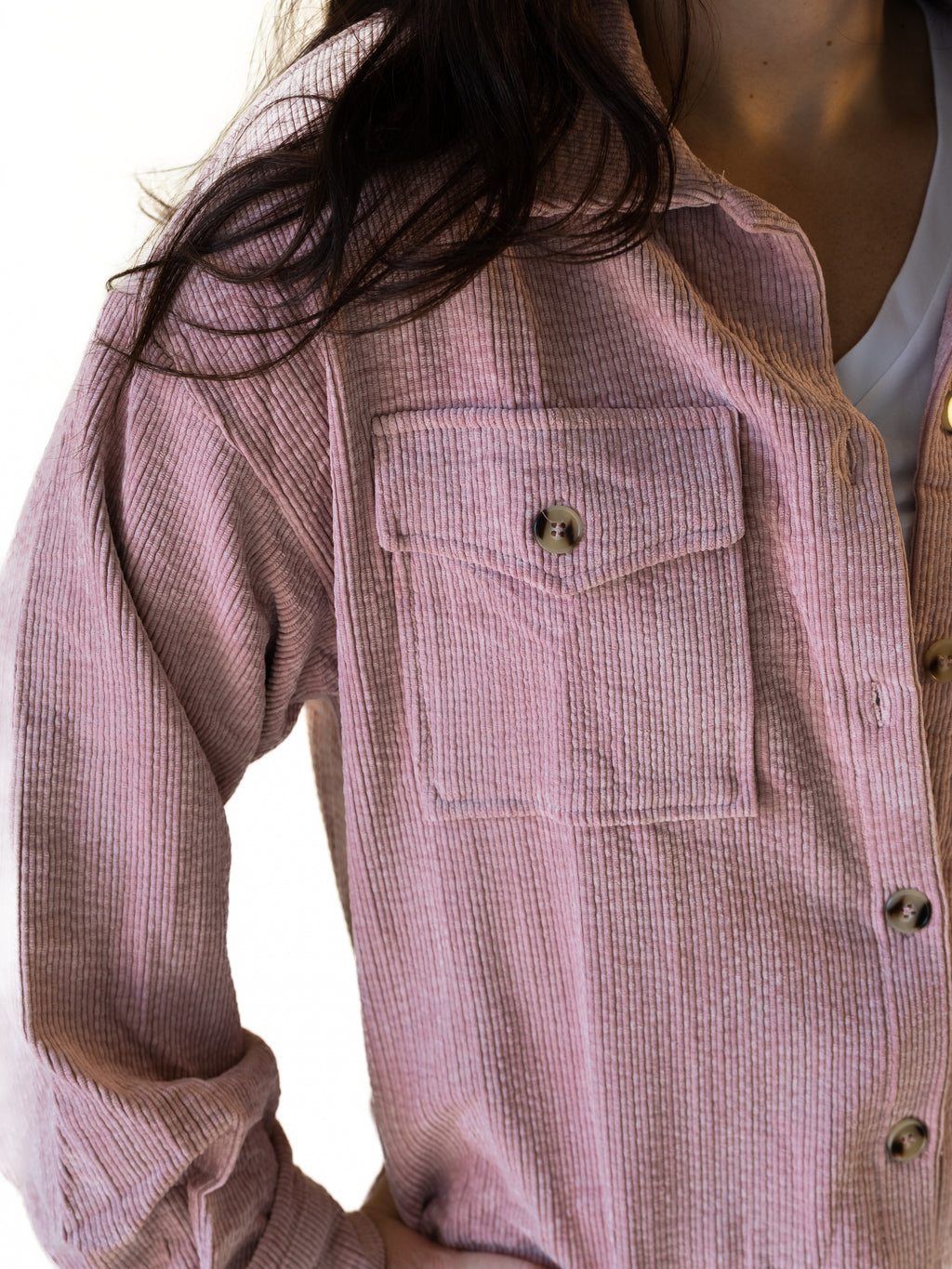 Cozy Cord Utility Shacket, Dusty Rose