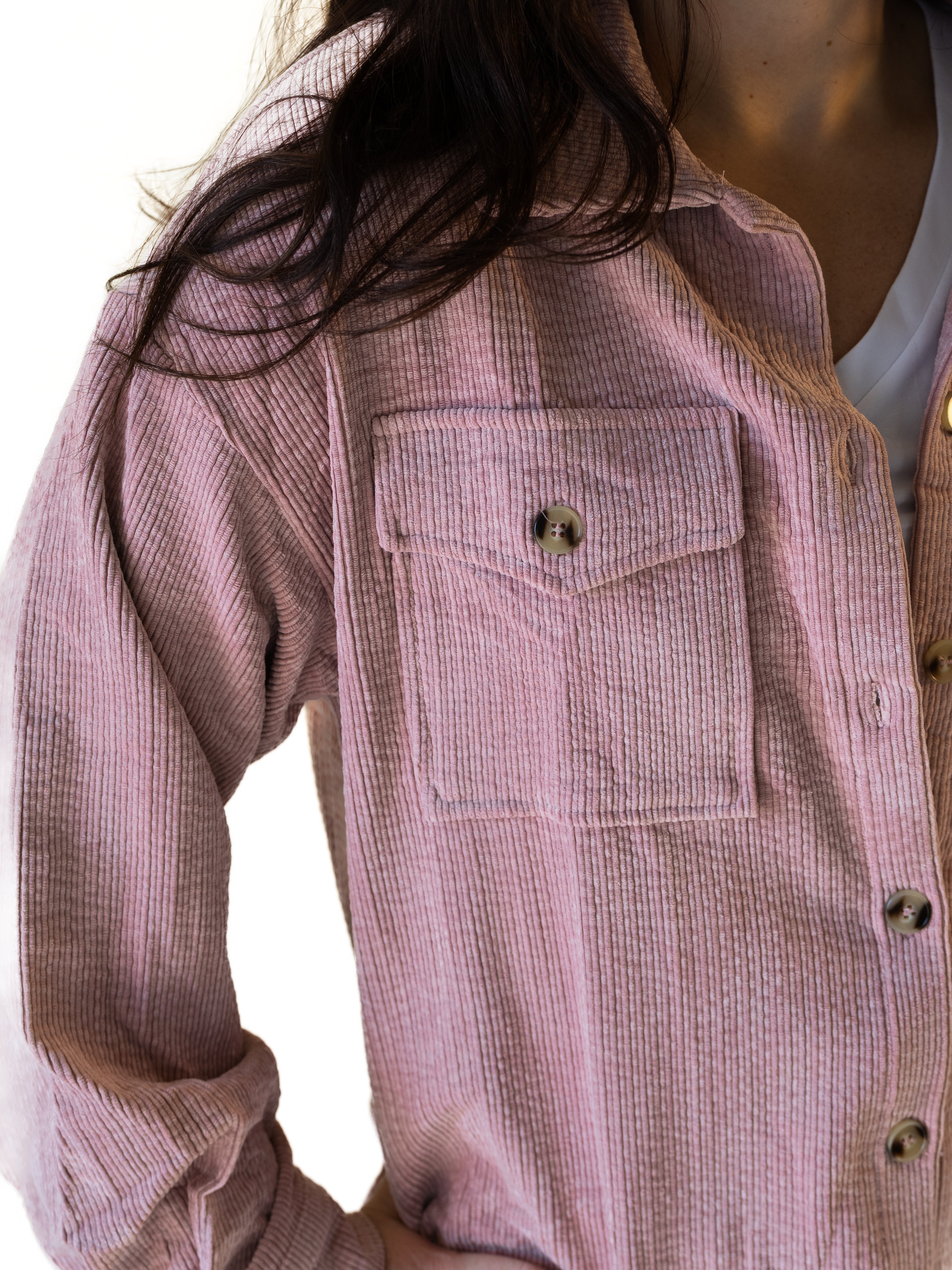Cozy Cord Utility Shacket, Dusty Rose