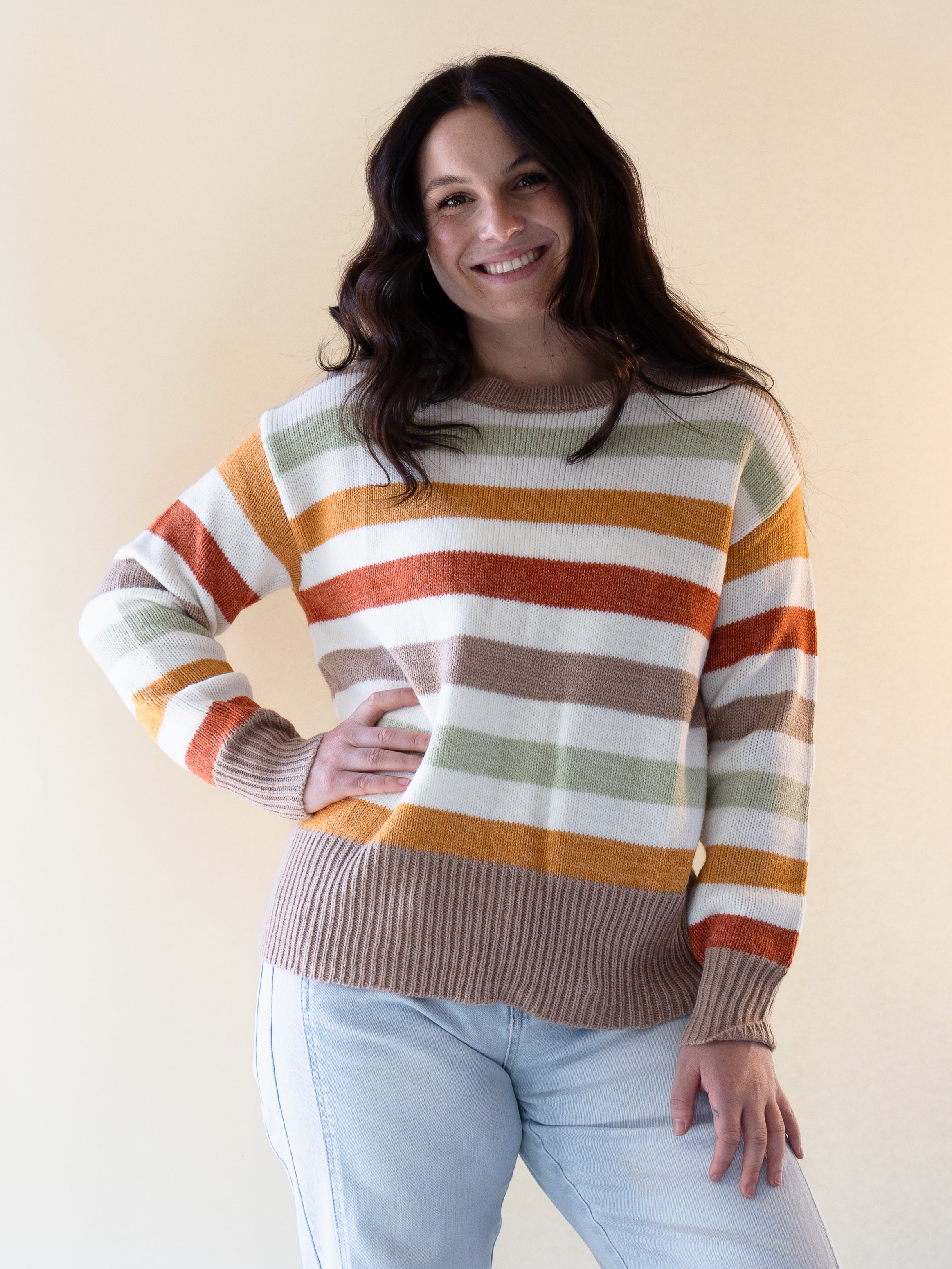 Multi-Stripe Drop Shoulder Sweater