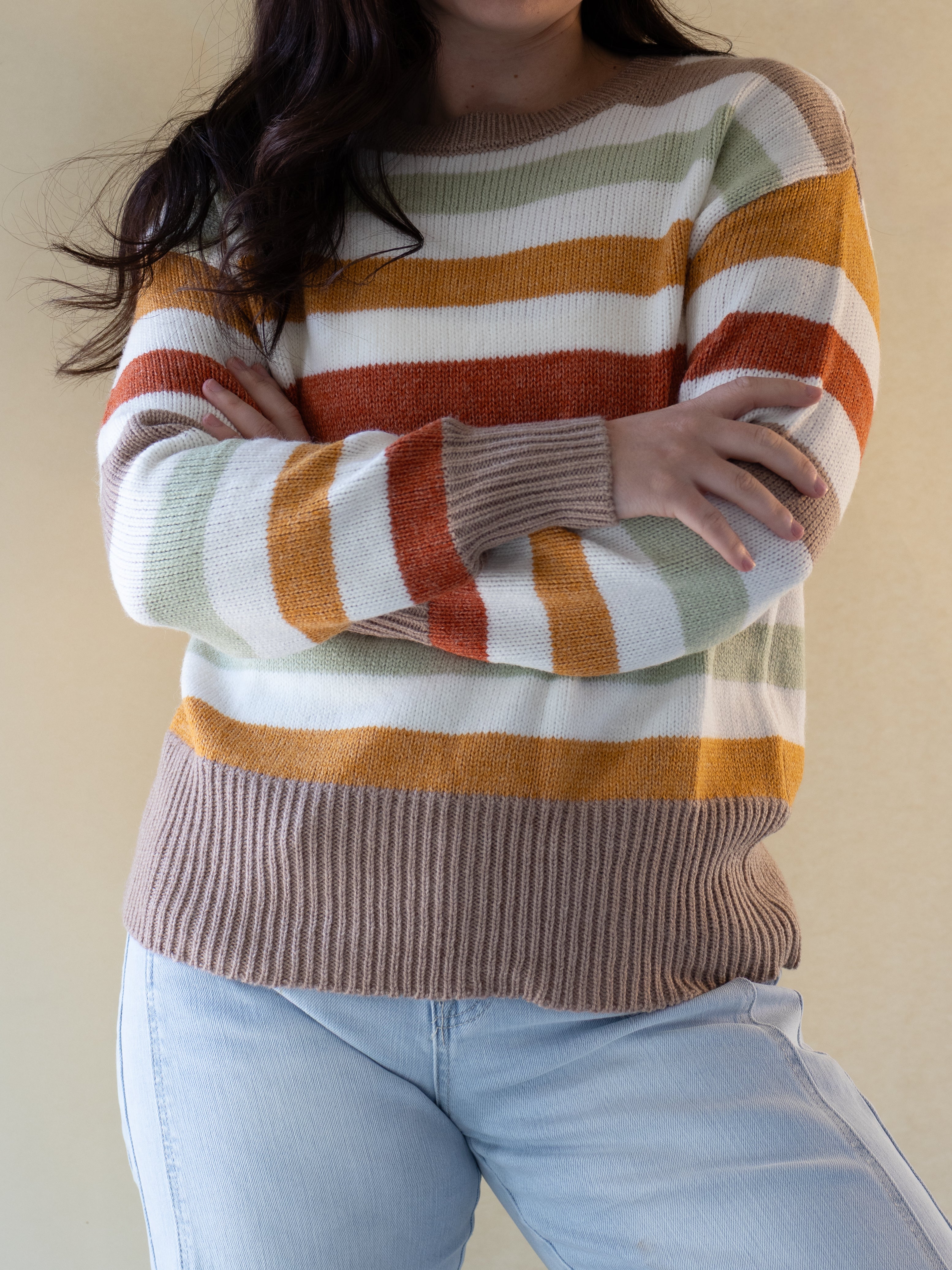 Multi-Stripe Drop Shoulder Sweater