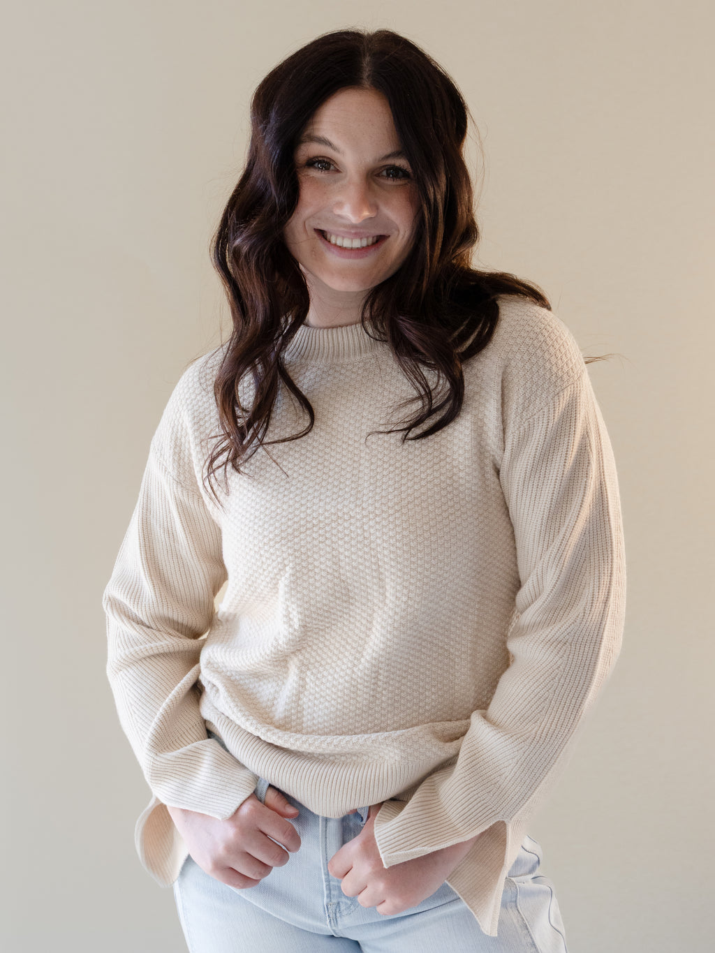 Chic Cream Split Cuff Sweater