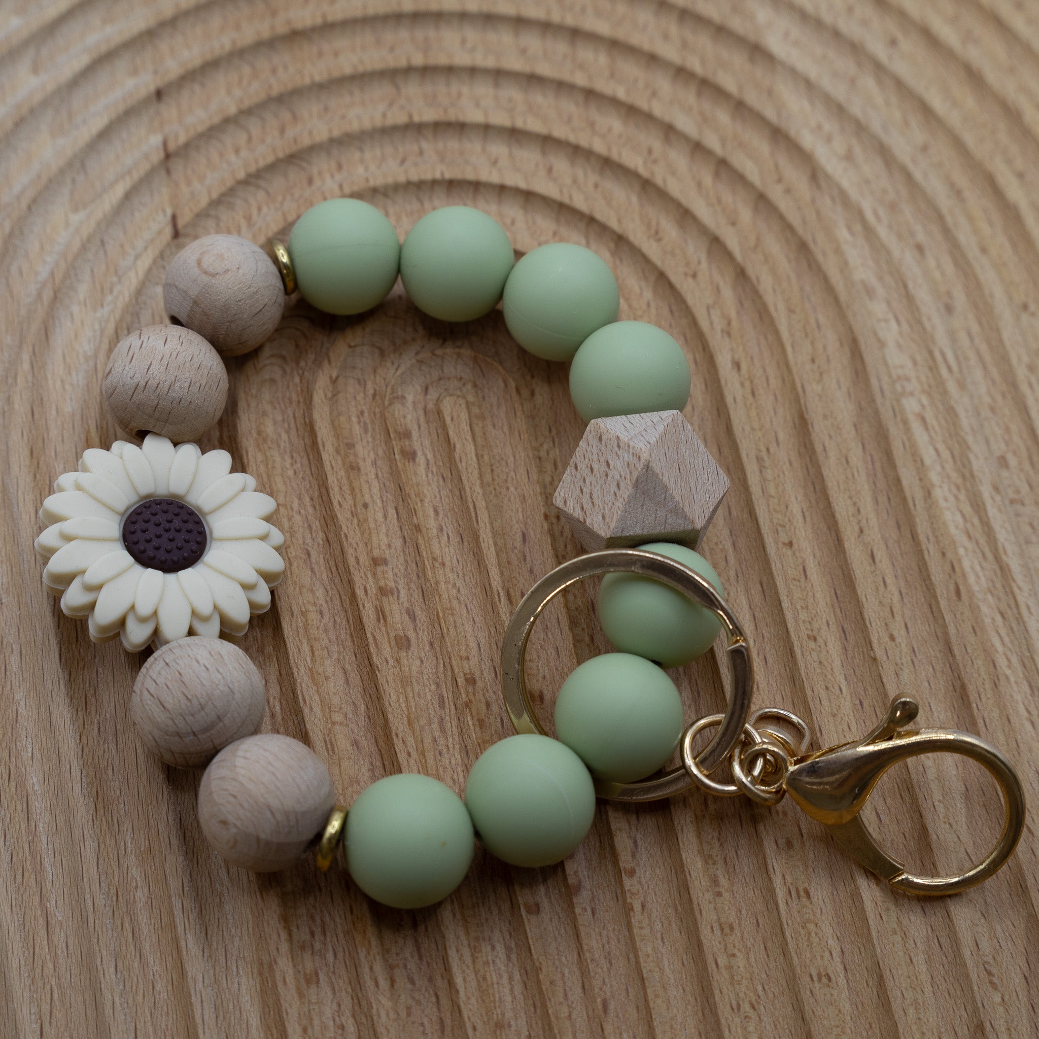 Sunflower Silicone Beaded Keychain Bracelet, Multiple Colors