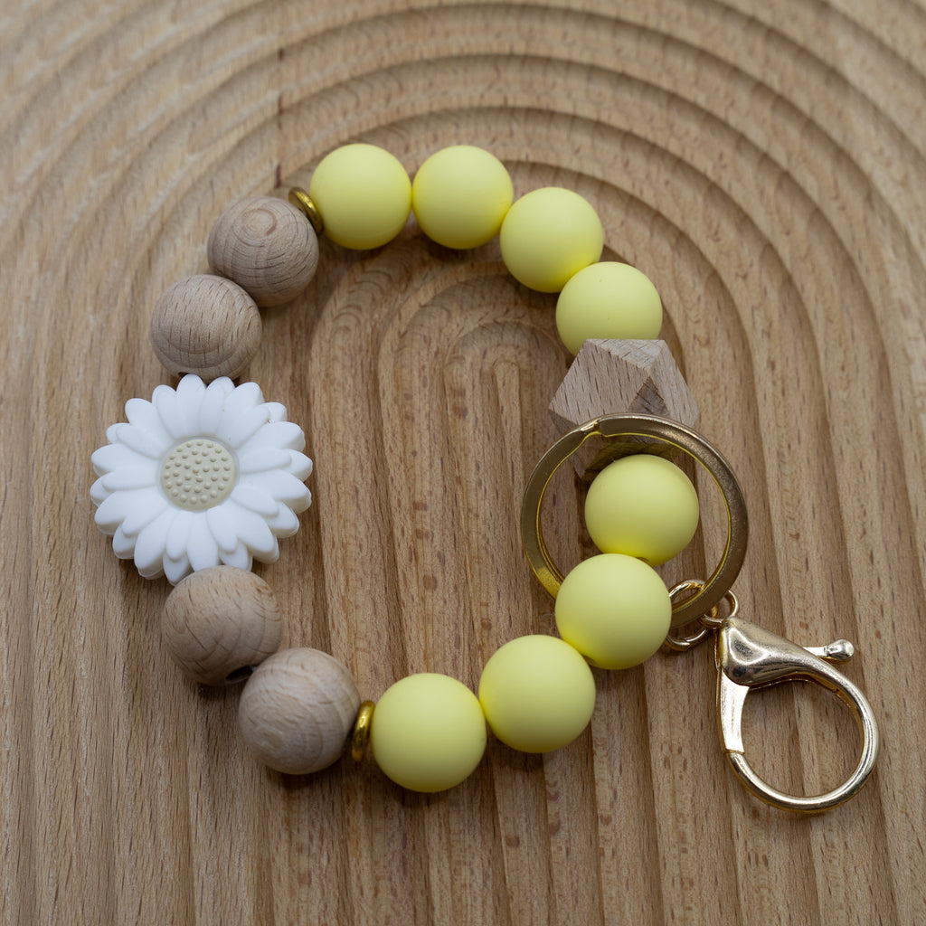 Sunflower Silicone Beaded Keychain Bracelet, Multiple Colors