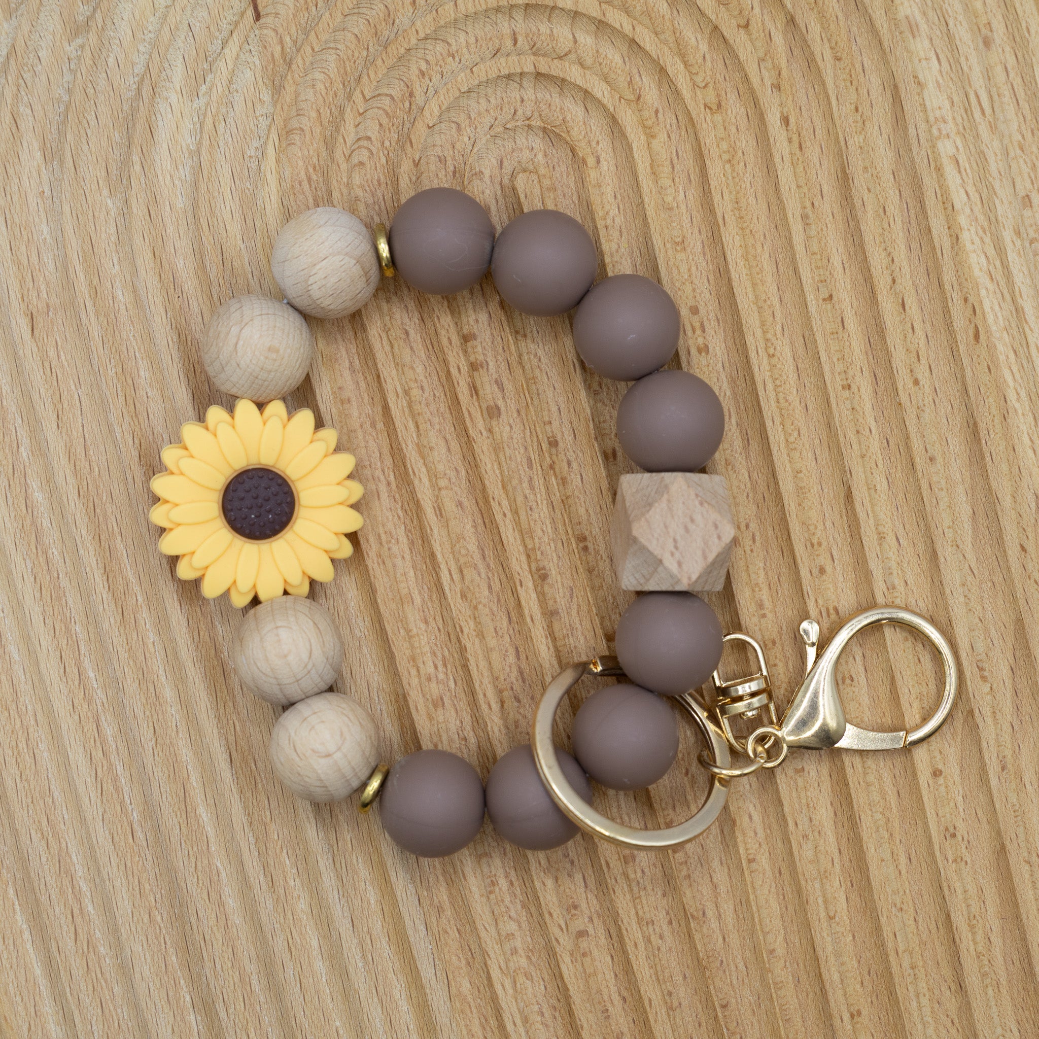 Sunflower Silicone Beaded Keychain Bracelet, Multiple Colors