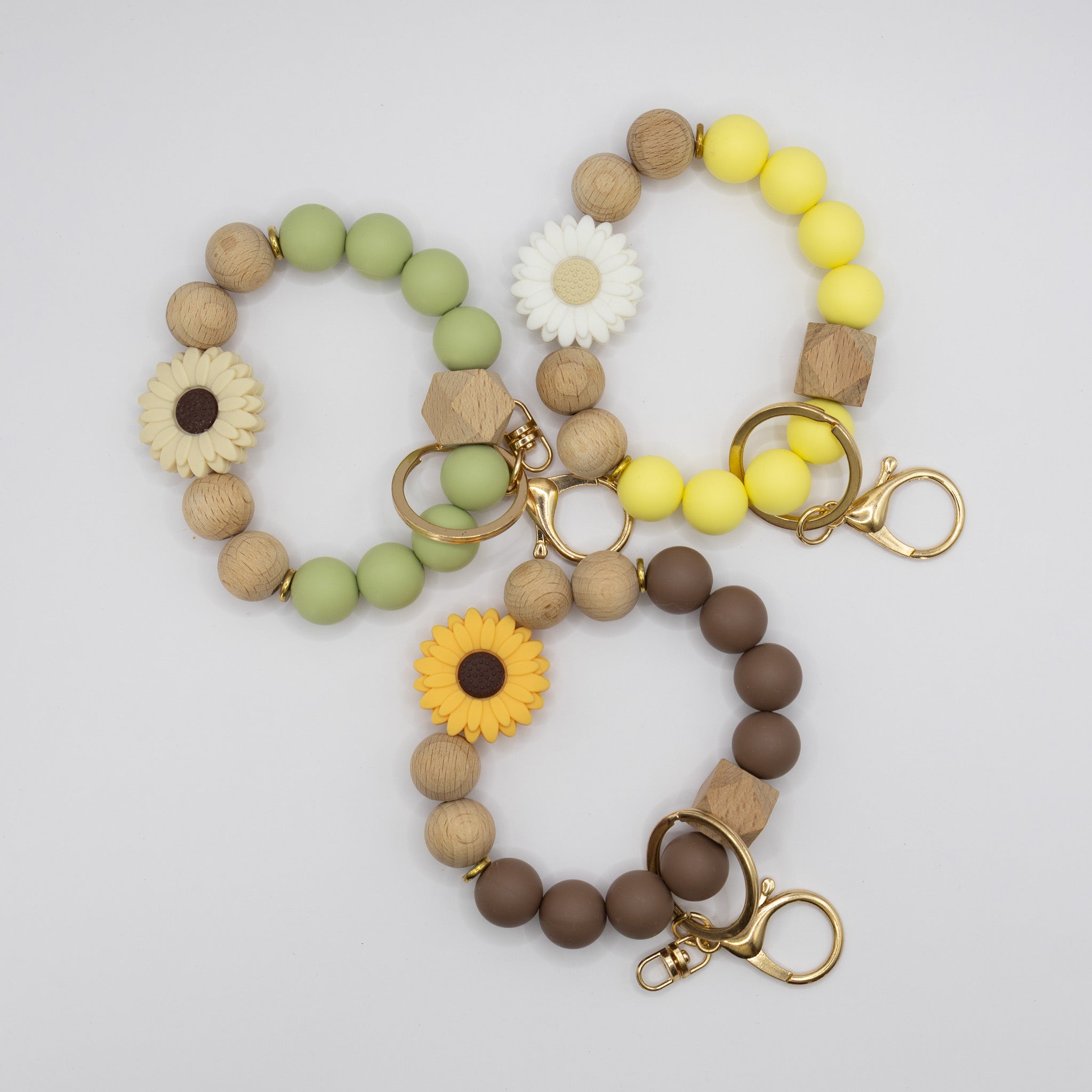 Sunflower Silicone Beaded Keychain Bracelet, Multiple Colors