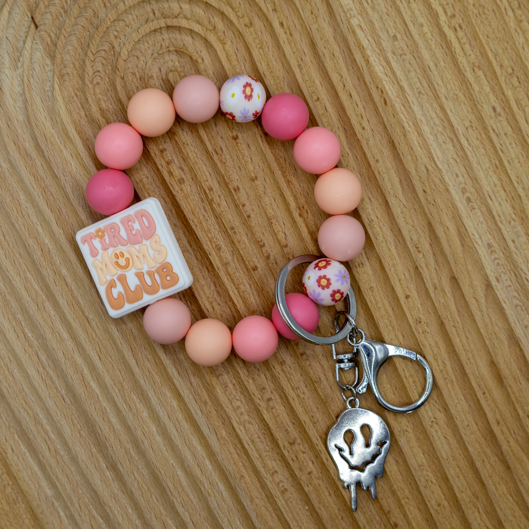 Tired Mom's Club Silicone Beaded Keychain Bracelet