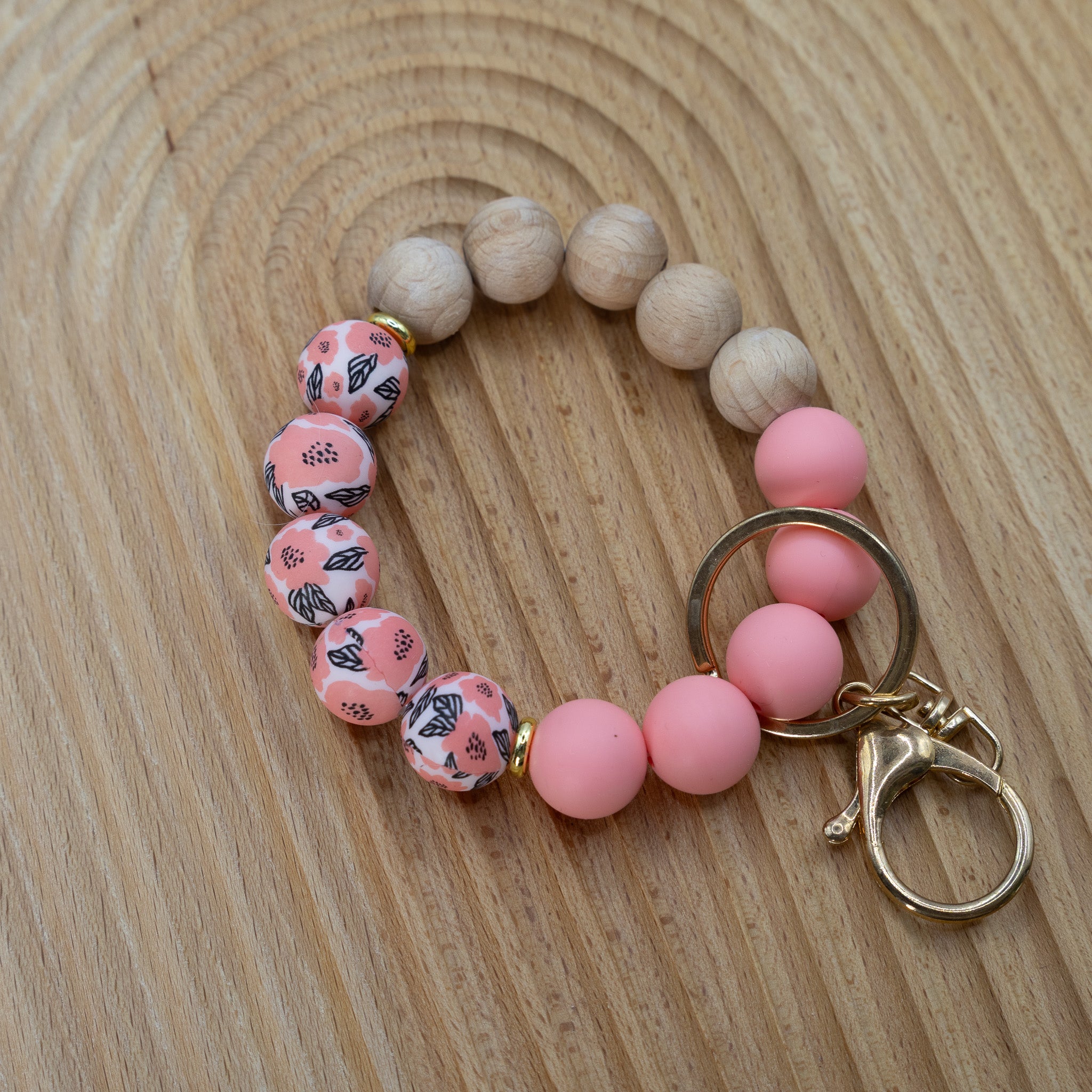 Printed Poppy Silicone Beaded Keychain Bracelet