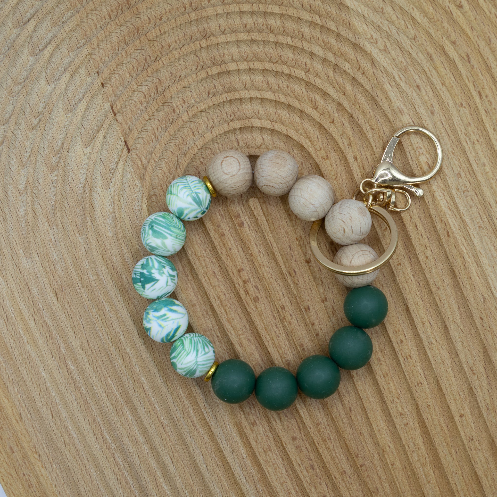 Printed Palm Silicone Beaded Keychain Bracelet