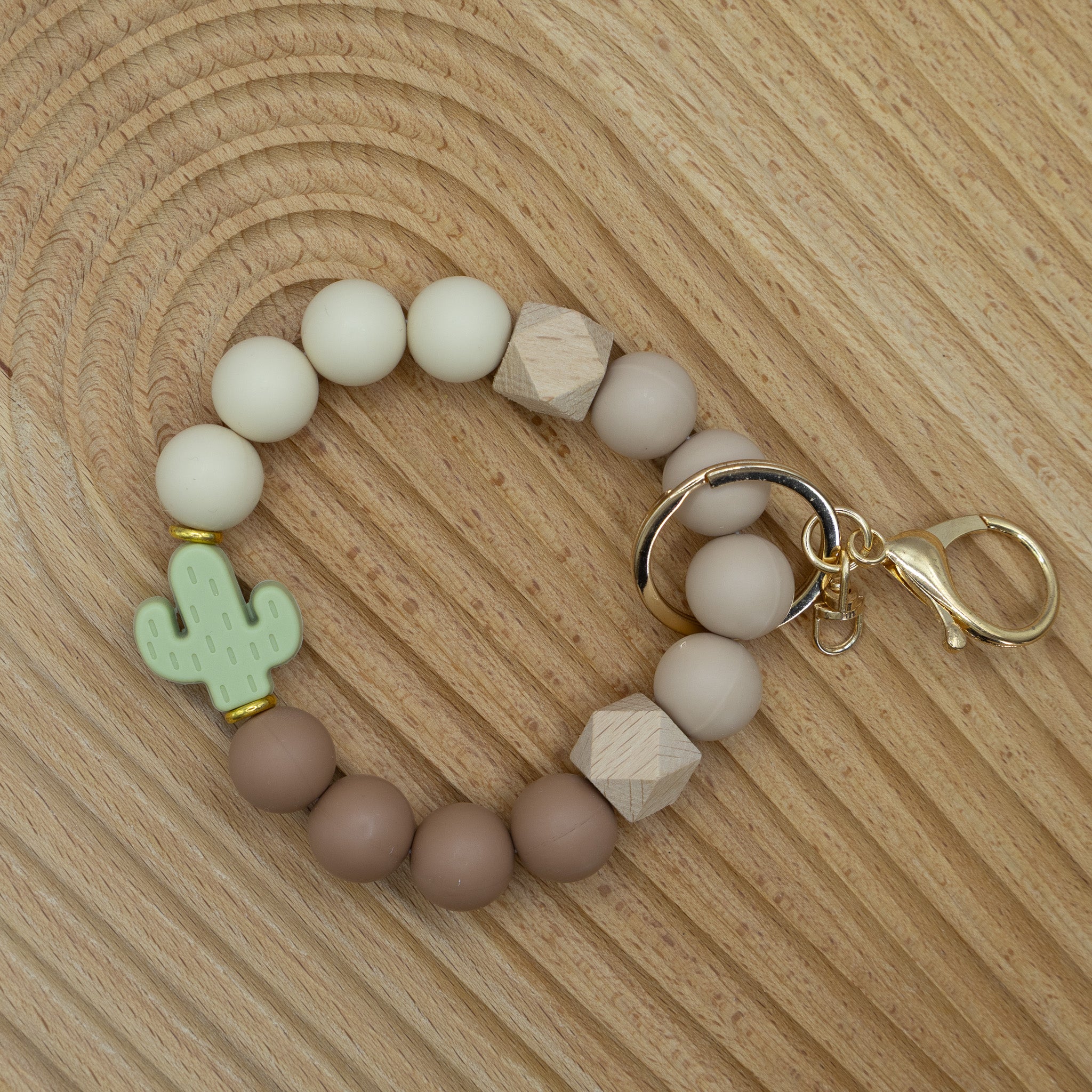 Boho Cactus Silicone Beaded Keychain Bracelet
