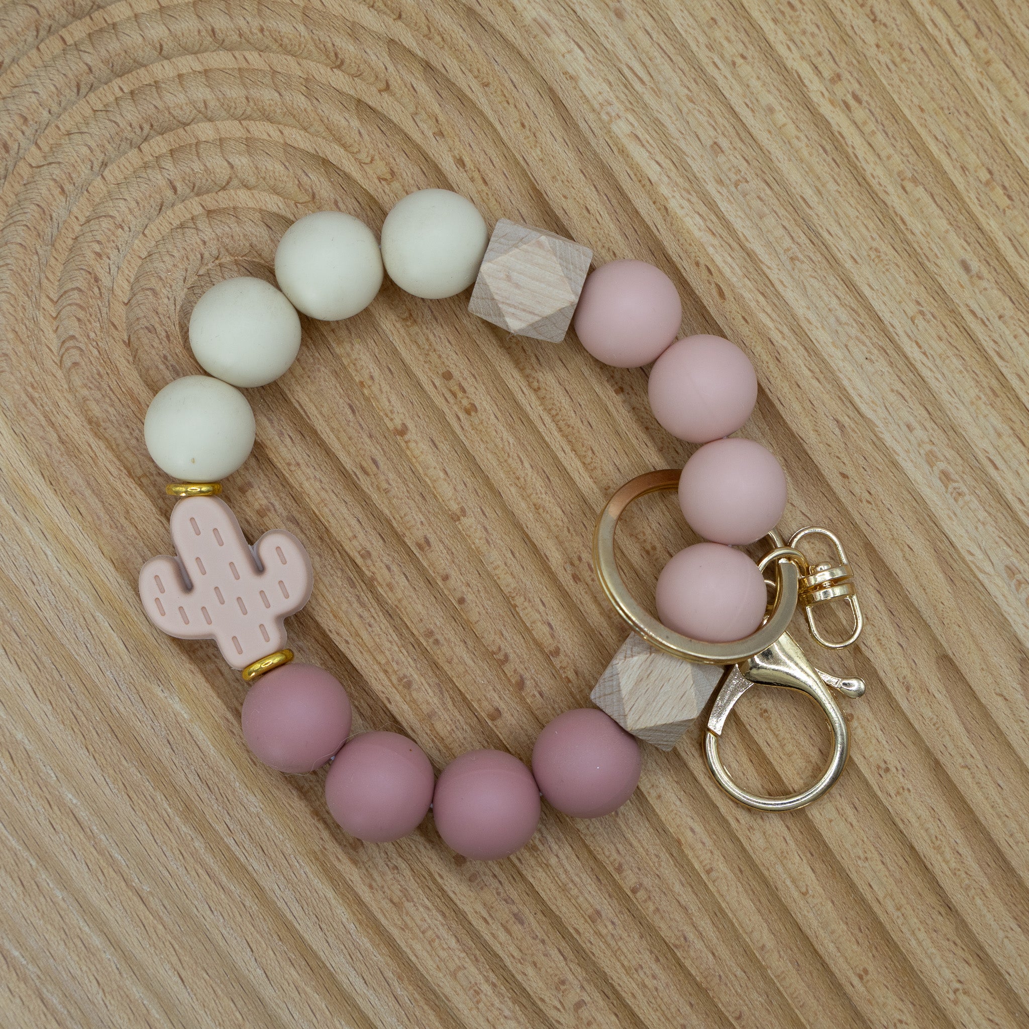 Boho Cactus Silicone Beaded Keychain Bracelet