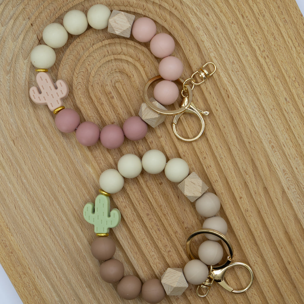 Boho Cactus Silicone Beaded Keychain Bracelet