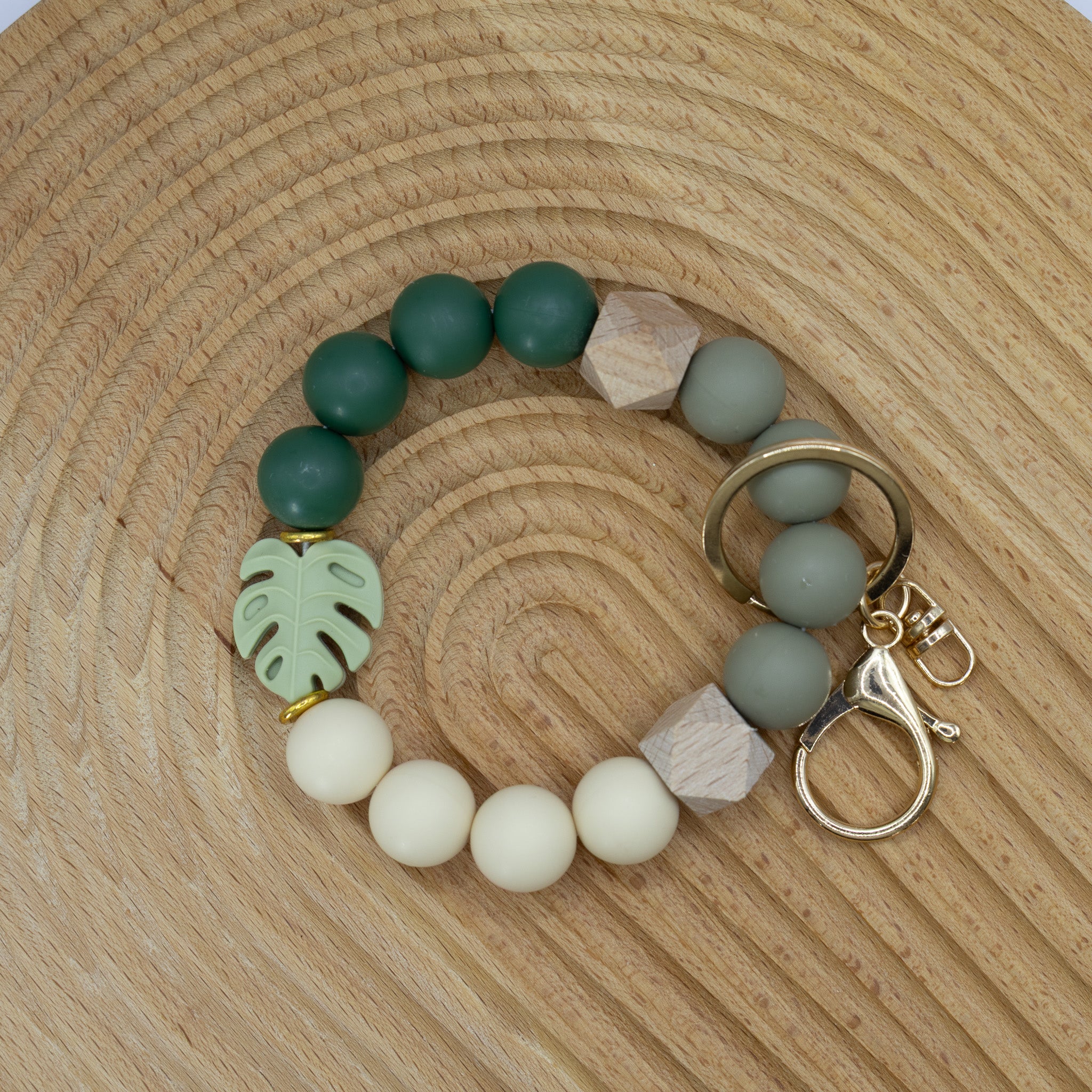 Boho Monstera Silicone Beaded Keychain Bracelet