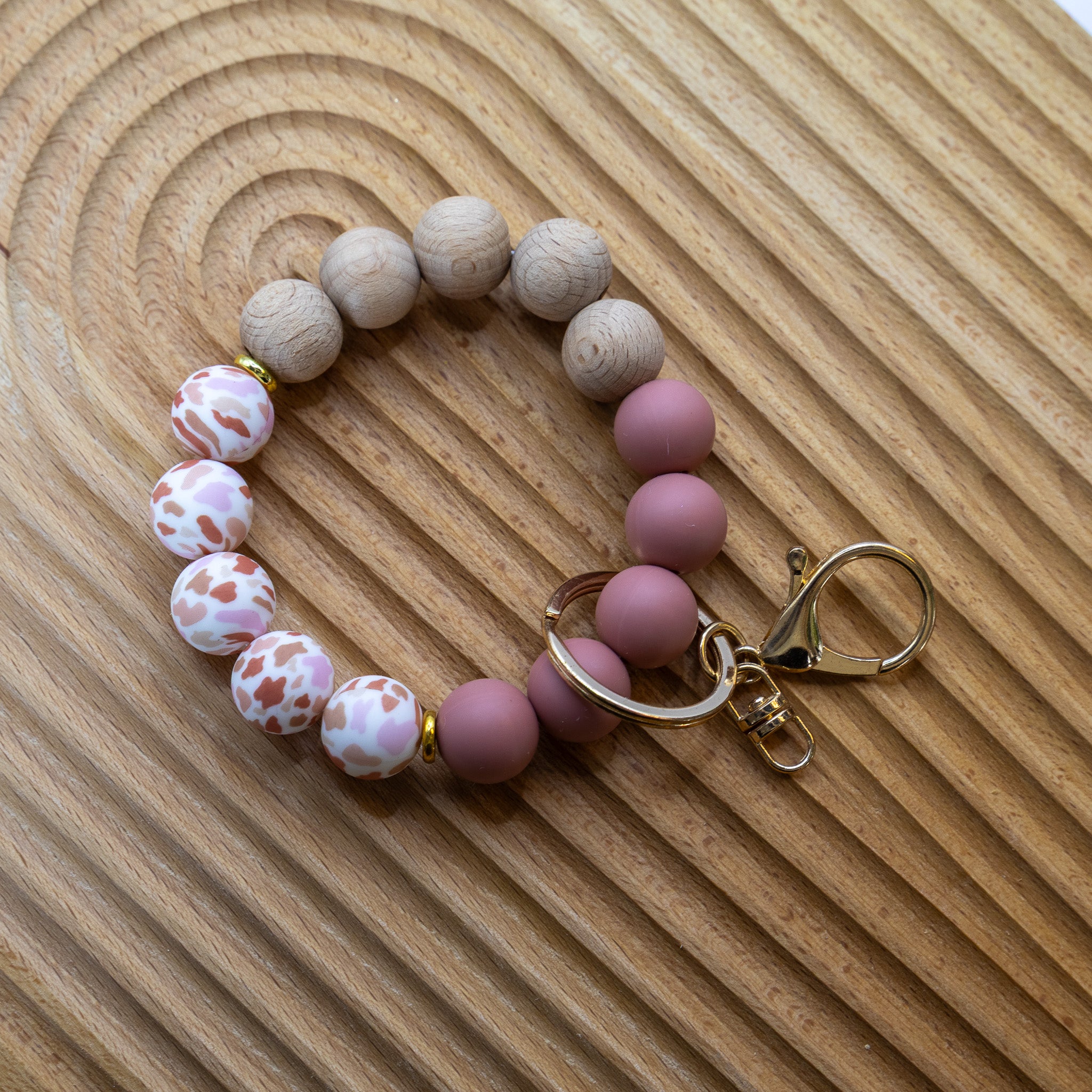 Printed Boho Cowprint Silicone Beaded Keychain Bracelet