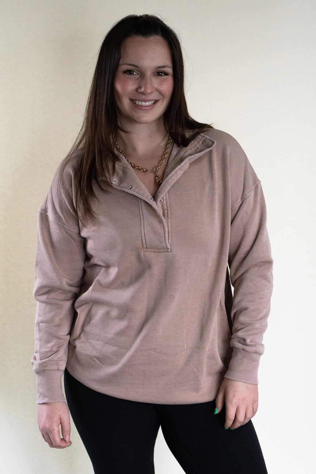 Vintage Wash Snap Pullover, Taupe