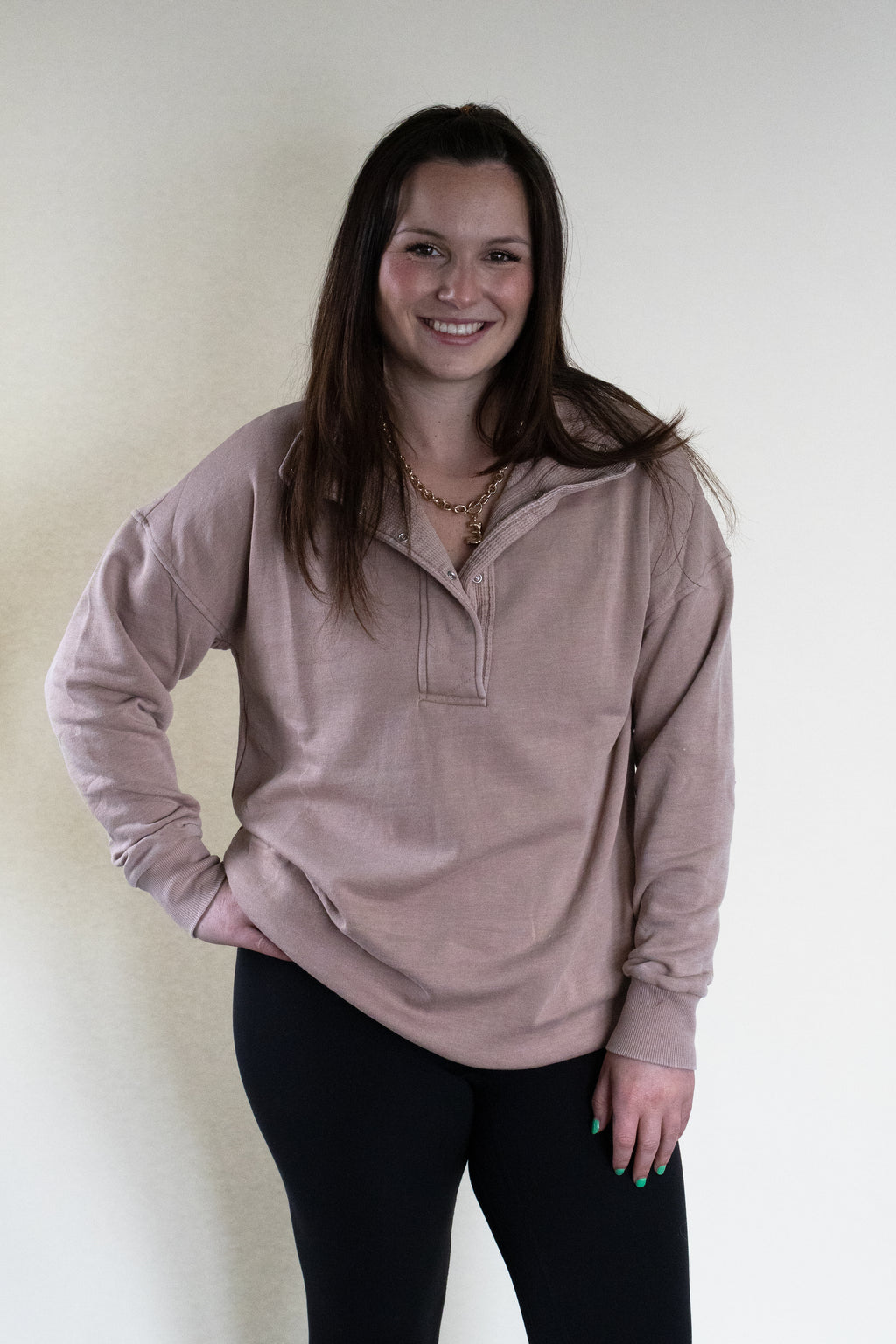 Vintage Wash Snap Pullover, Taupe