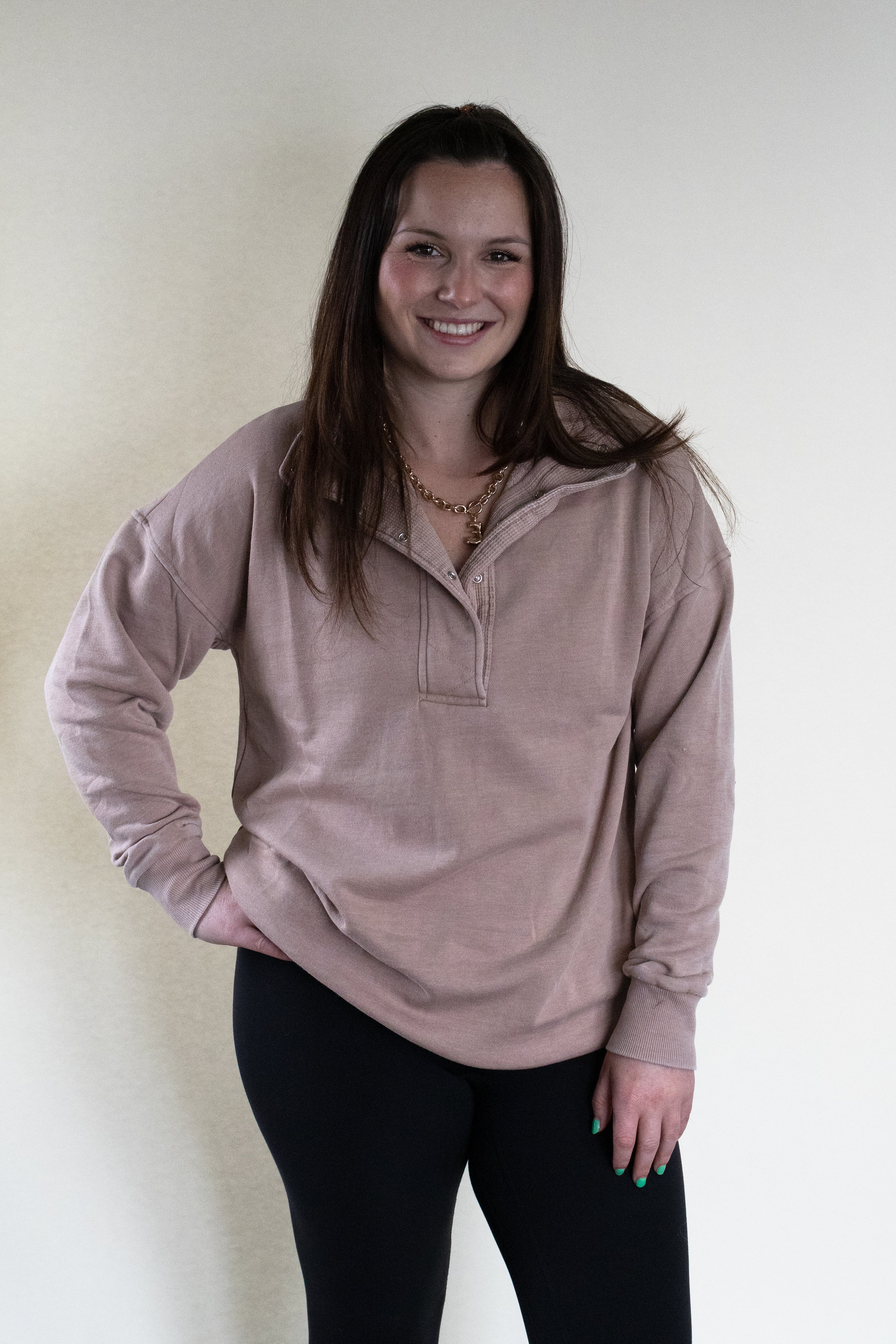 Vintage Wash Snap Pullover, Taupe