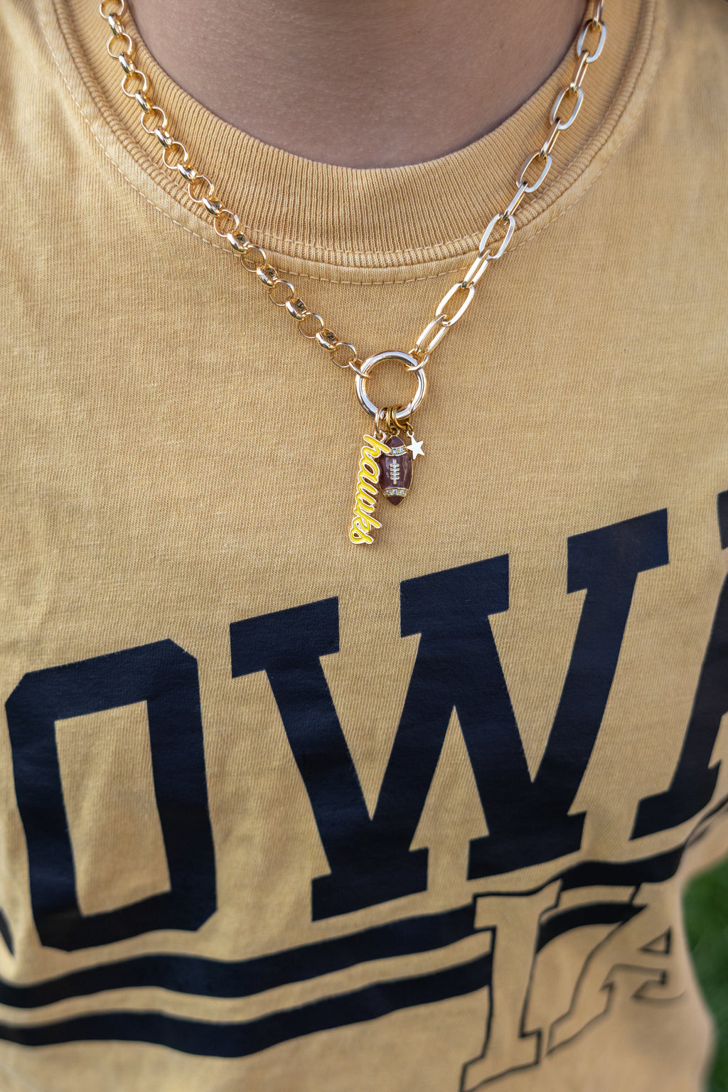 Iowa Hawkeye Charm Necklace Tinsel Thread x Brennas Beadery