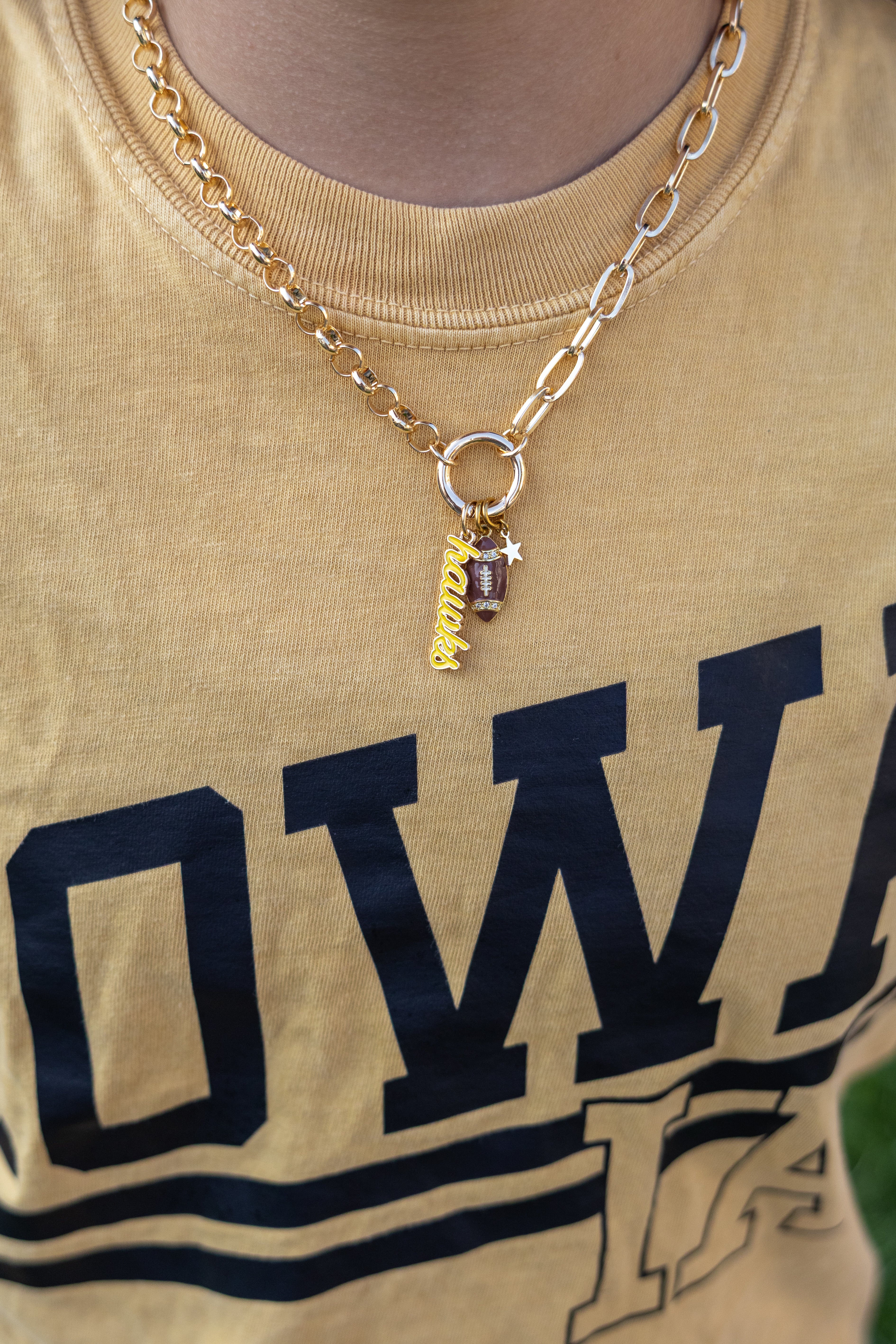 Iowa Hawkeye Charm Necklace Tinsel Thread x Brennas Beadery