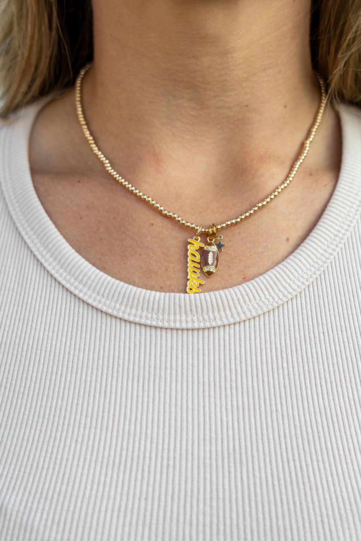 Iowa Hawkeye Charm Necklace Tinsel Thread x Brennas Beadery