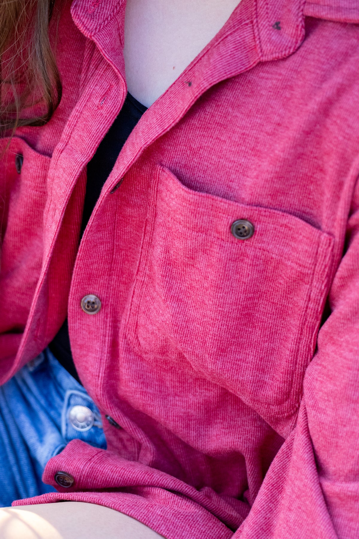 Soft Stretch Button Up, Heather Red