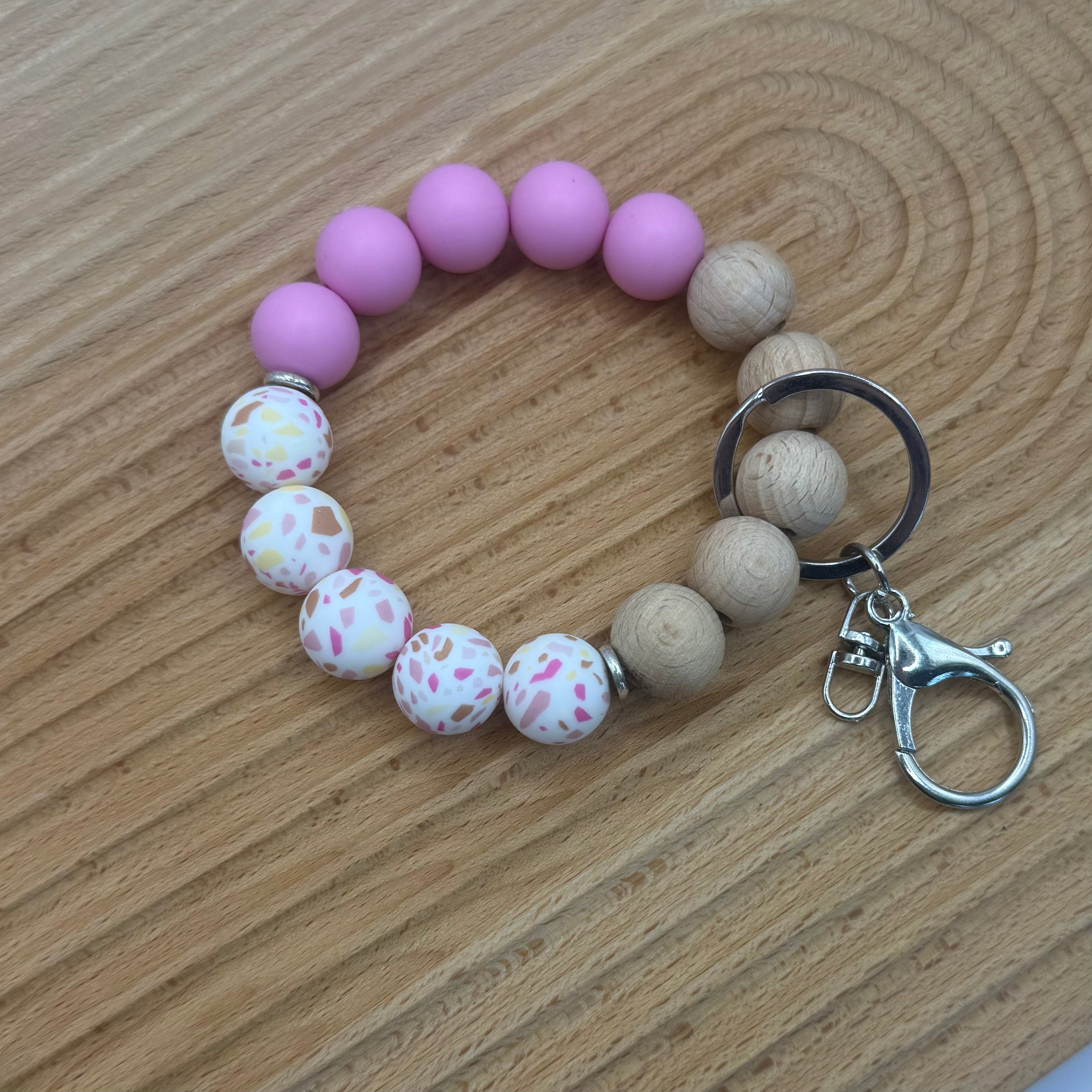 Printed Boho Confetti Silicone Beaded Keychain Bracelet